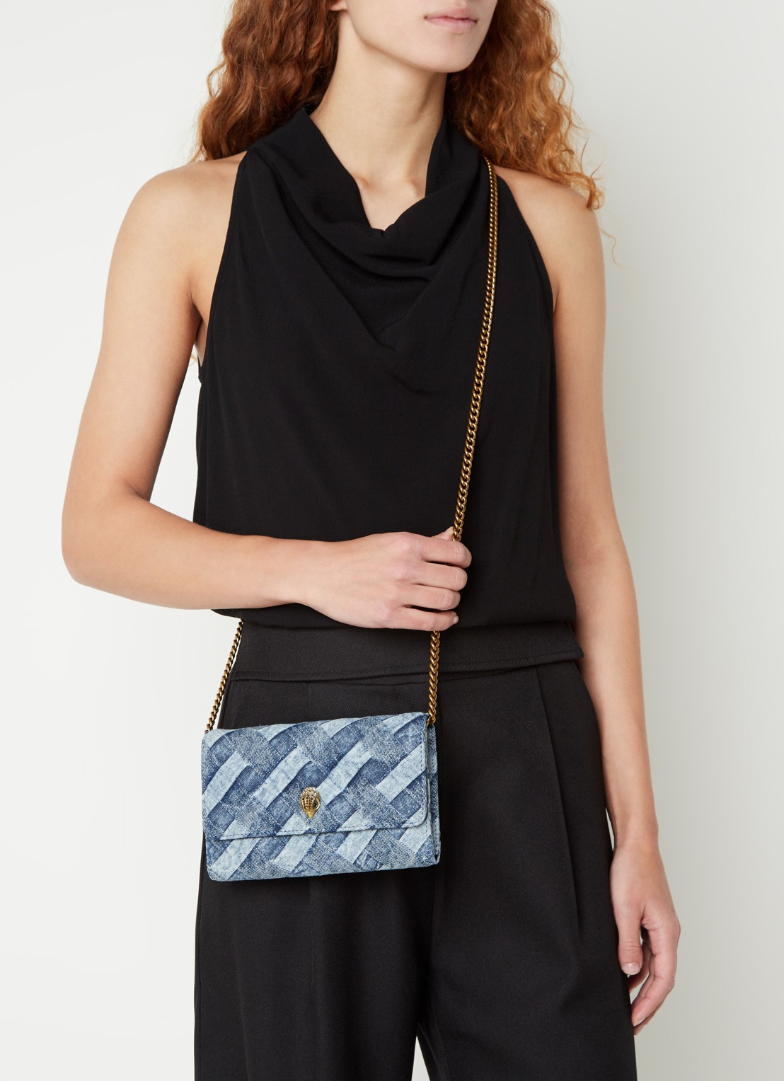 Kurt Geiger Kensington clutch van denim met afneembare schouderriem - voorkant 2 indigo