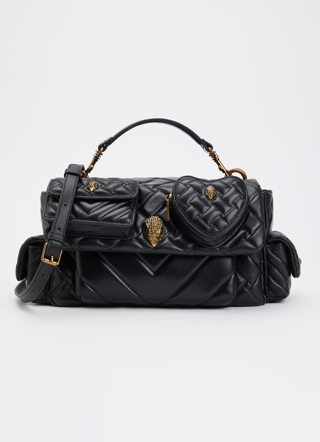 Kurt Geiger Kensington handtas van leer met afneembare schouderriem  - voorkant 2 zwart