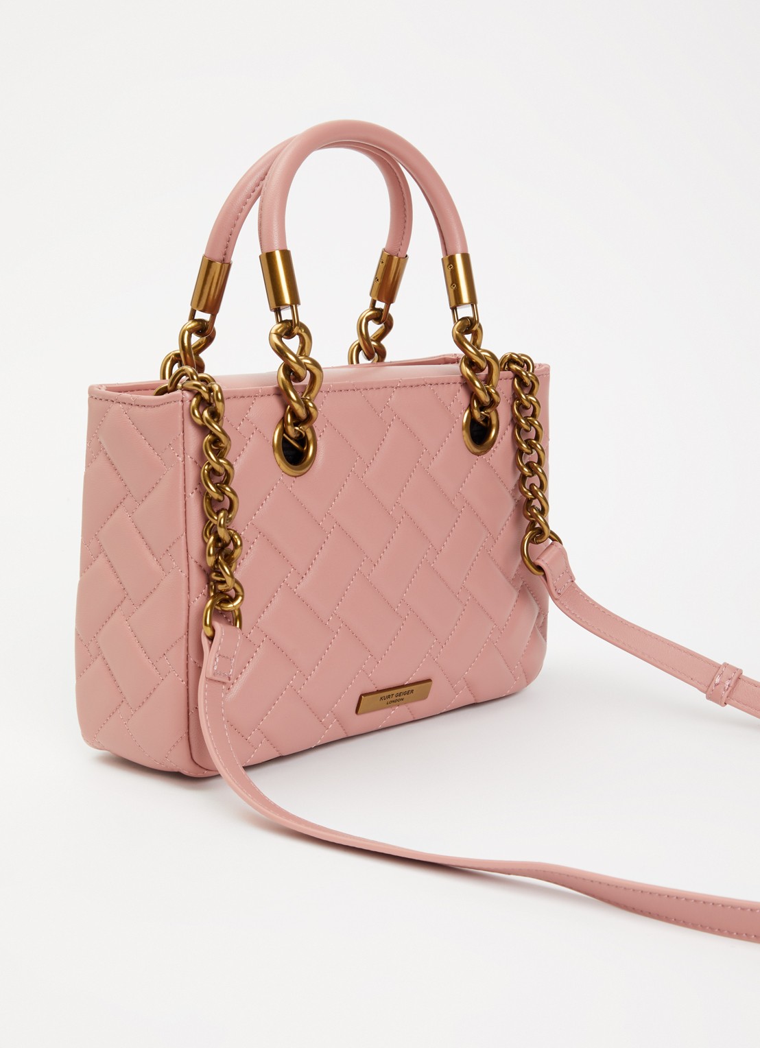 Kurt Geiger Kensington handtas van leer met quilt patroon en afneembare schouderriem - achterkant 5 zalmroze