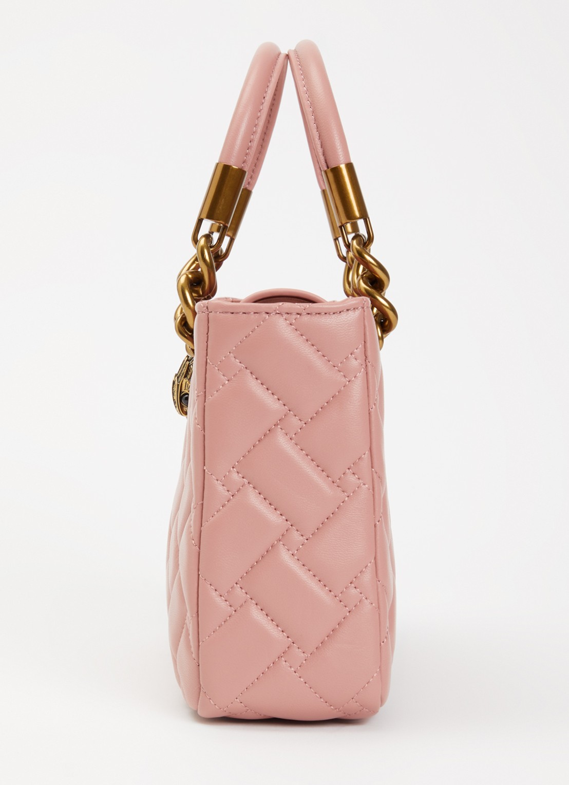 Kurt Geiger Kensington handtas van leer met quilt patroon en afneembare schouderriem - detail 2 zalmroze