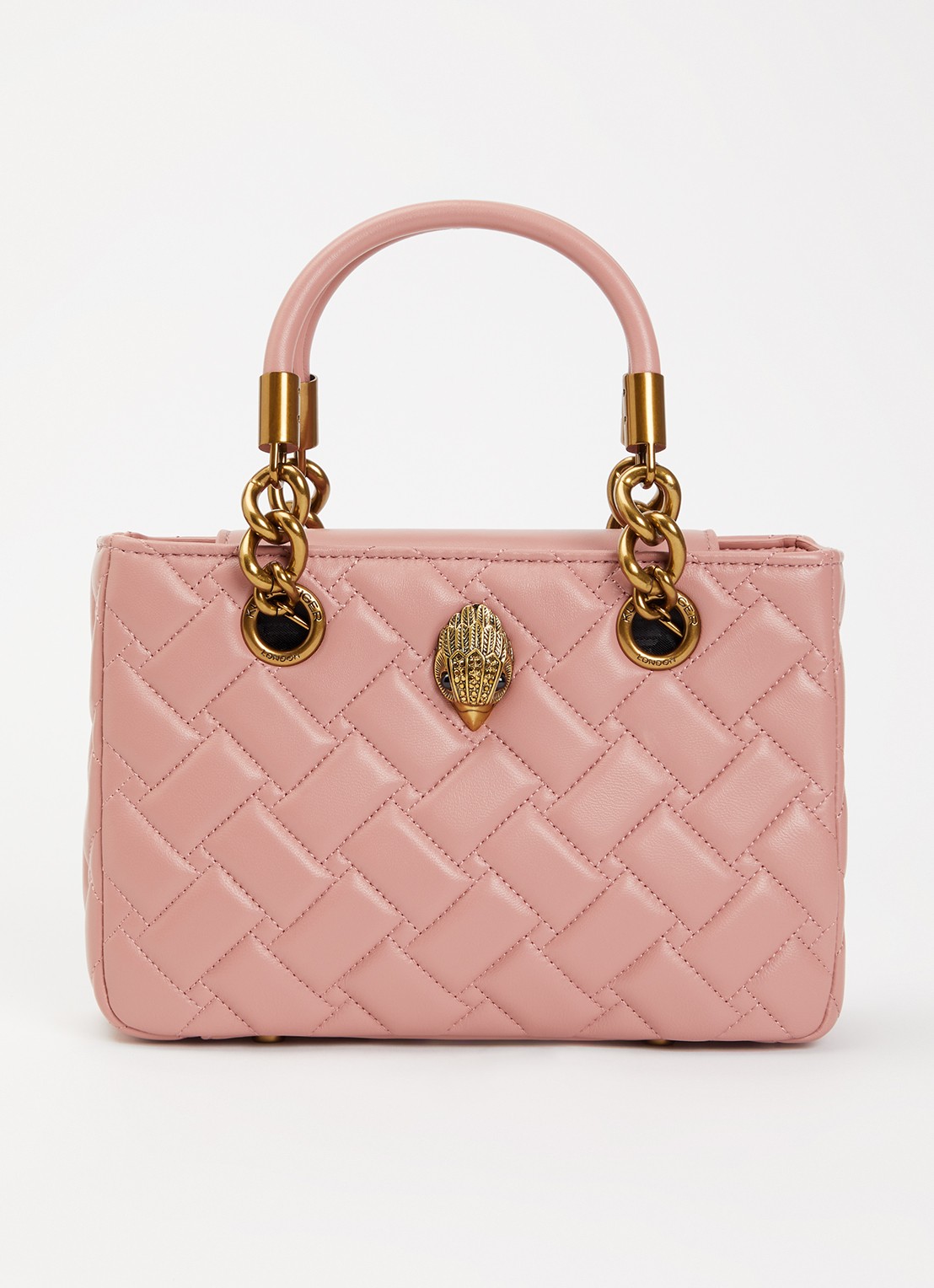 Kurt Geiger Kensington handtas van leer met quilt patroon en afneembare schouderriem - voorkant 4 zalmroze