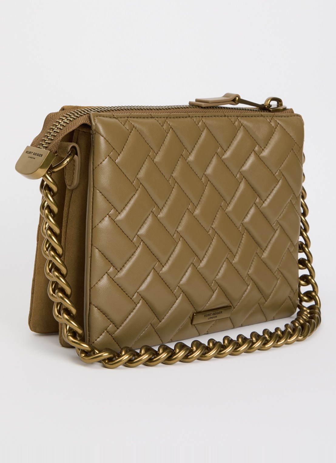 Kurt Geiger Kensington handtas van suède met quilt patroon en afneembare schouderriem - achterkant 5 camel