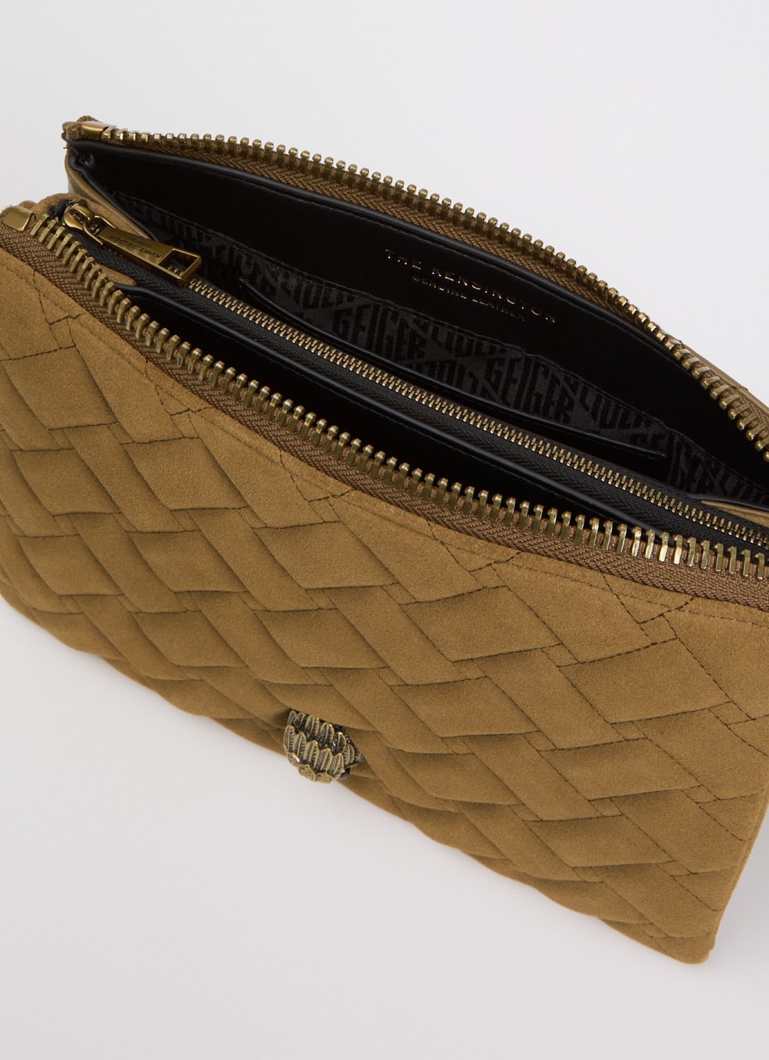 Kurt Geiger Kensington handtas van suède met quilt patroon en afneembare schouderriem - detail 2 camel