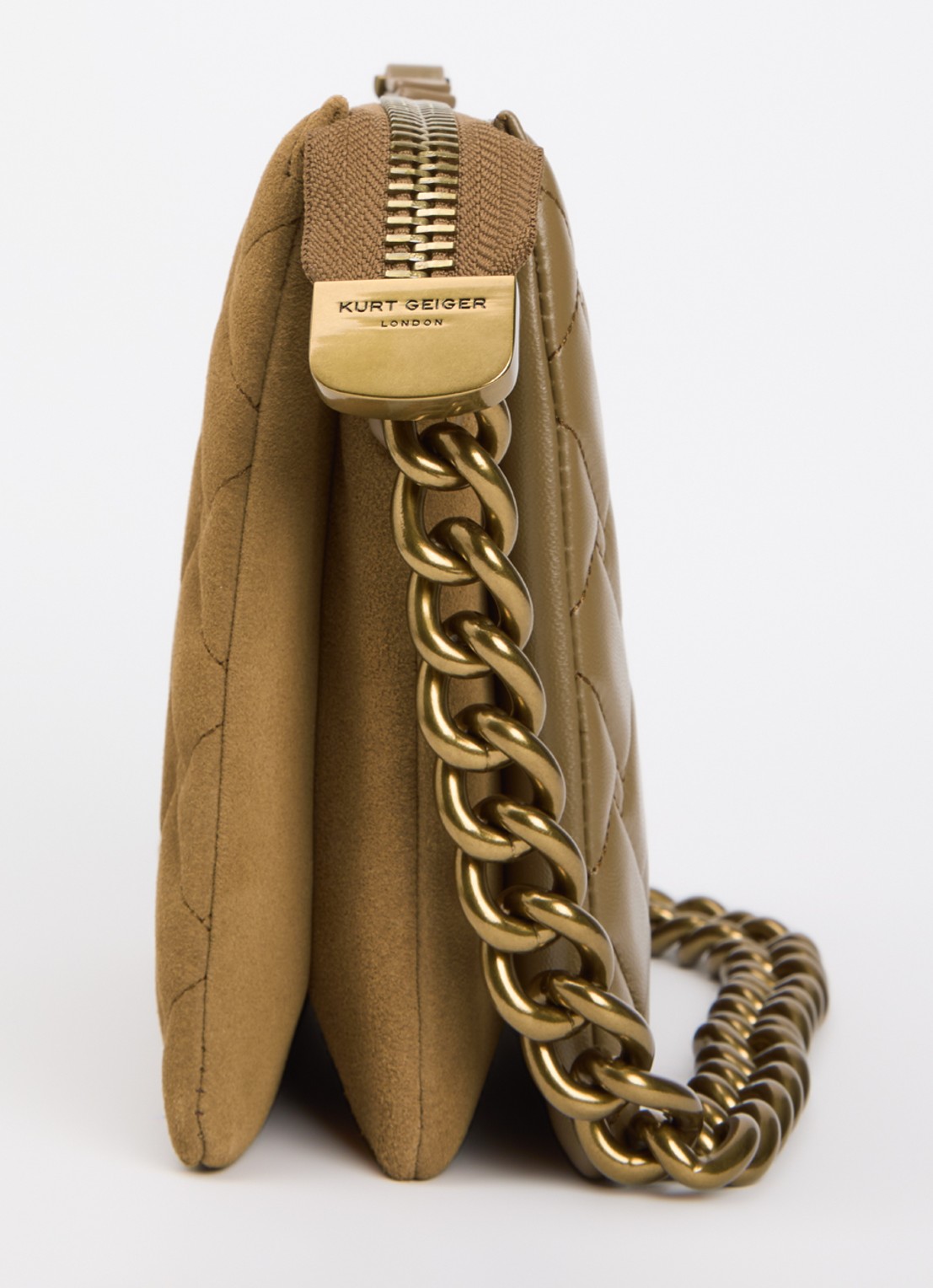 Kurt Geiger Kensington handtas van suède met quilt patroon en afneembare schouderriem - detail 3 camel