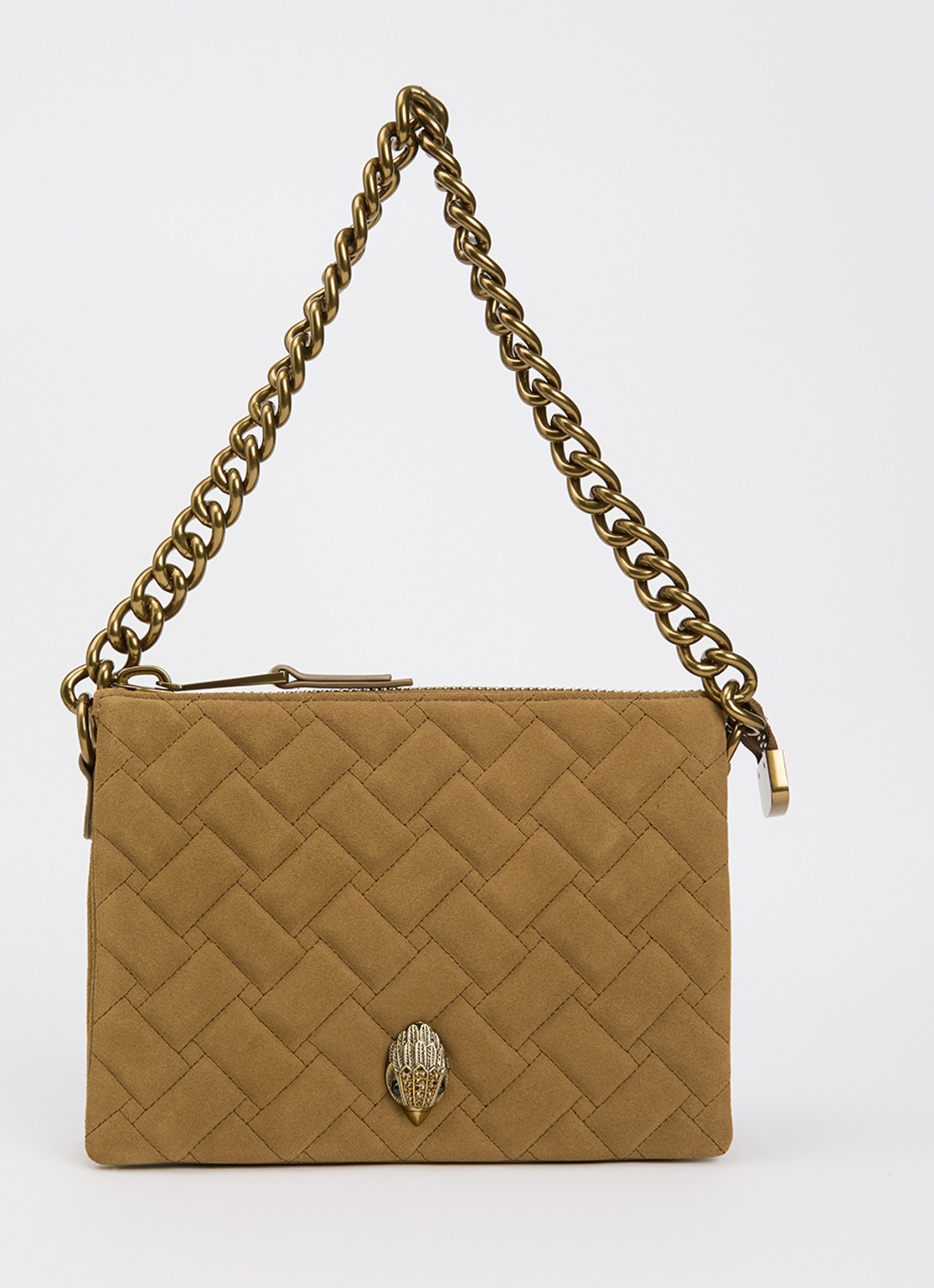 Kurt Geiger Kensington handtas van suède met quilt patroon en afneembare schouderriem - voorkant camel