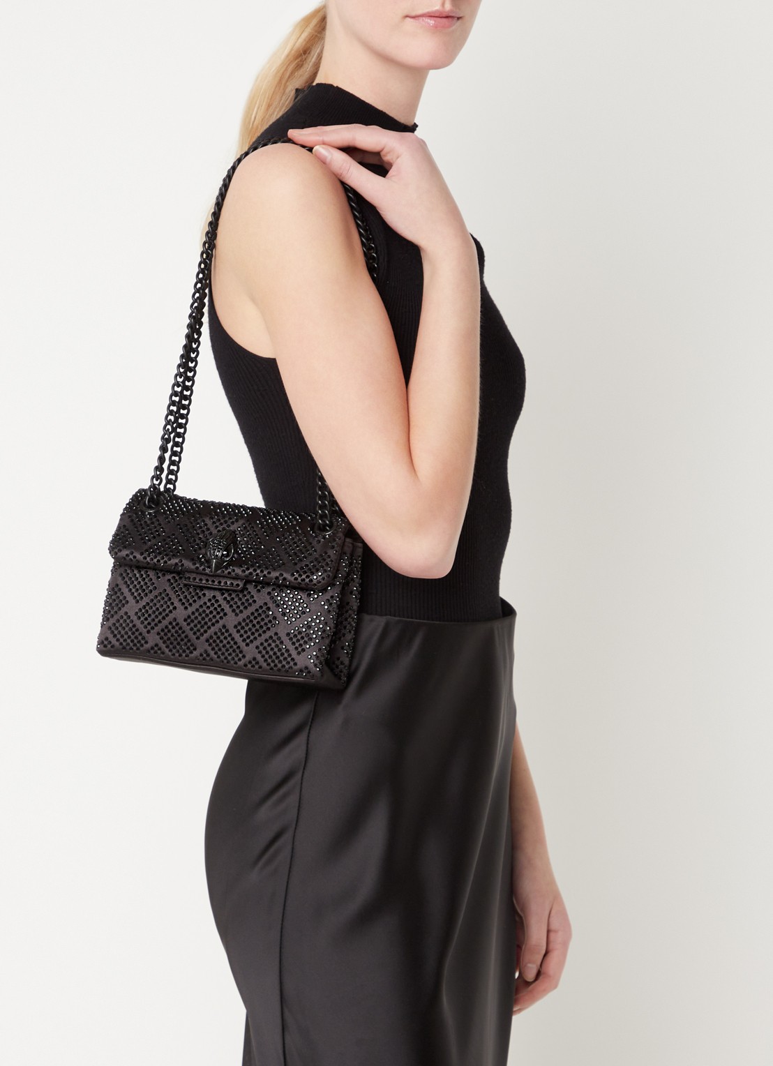 Kurt Geiger Kensington Mini schoudertas met strass - voorkant 4 zwart