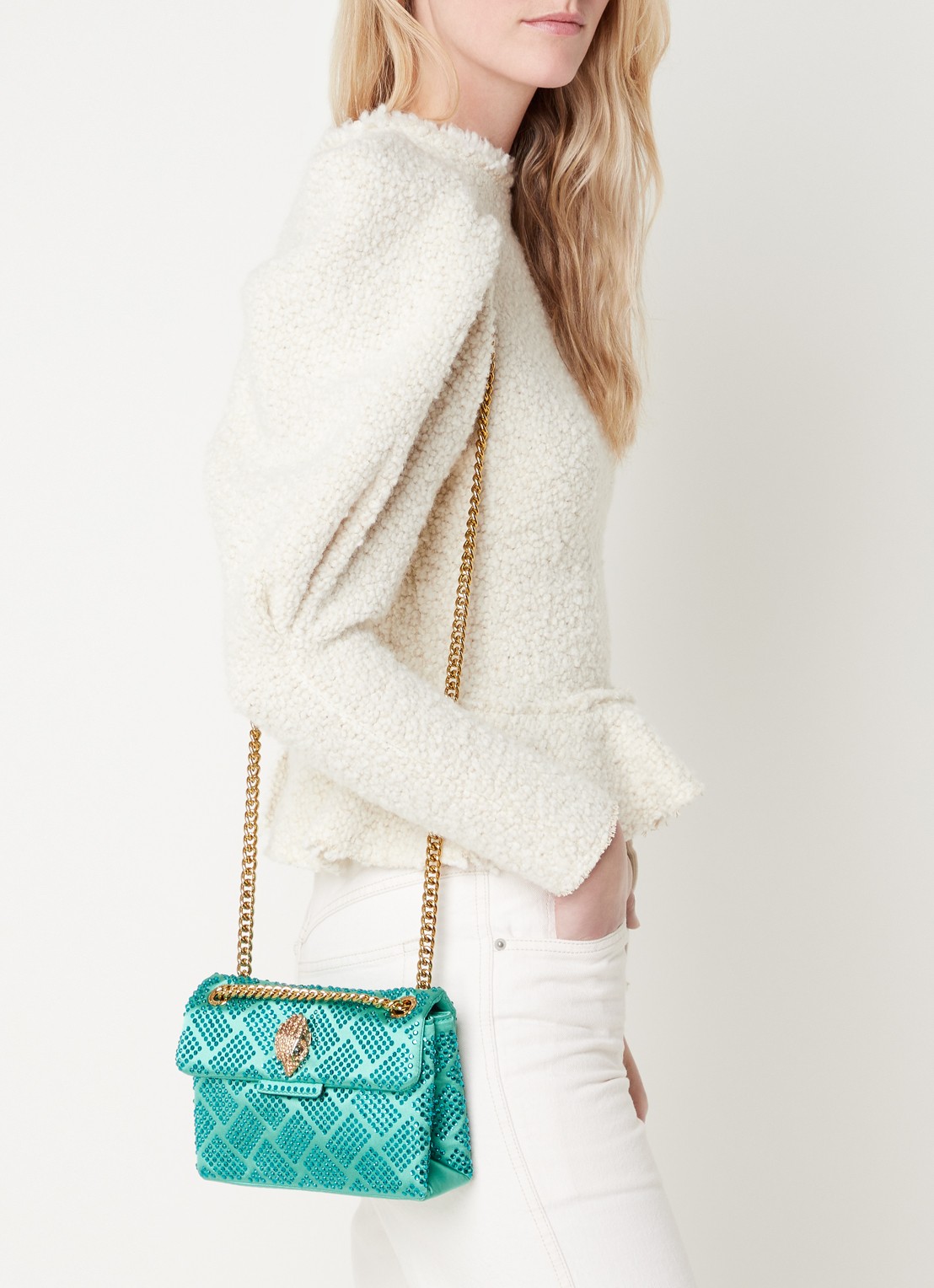 Kurt Geiger Kensington Mini schoudertas met strass - voorkant 3 groen