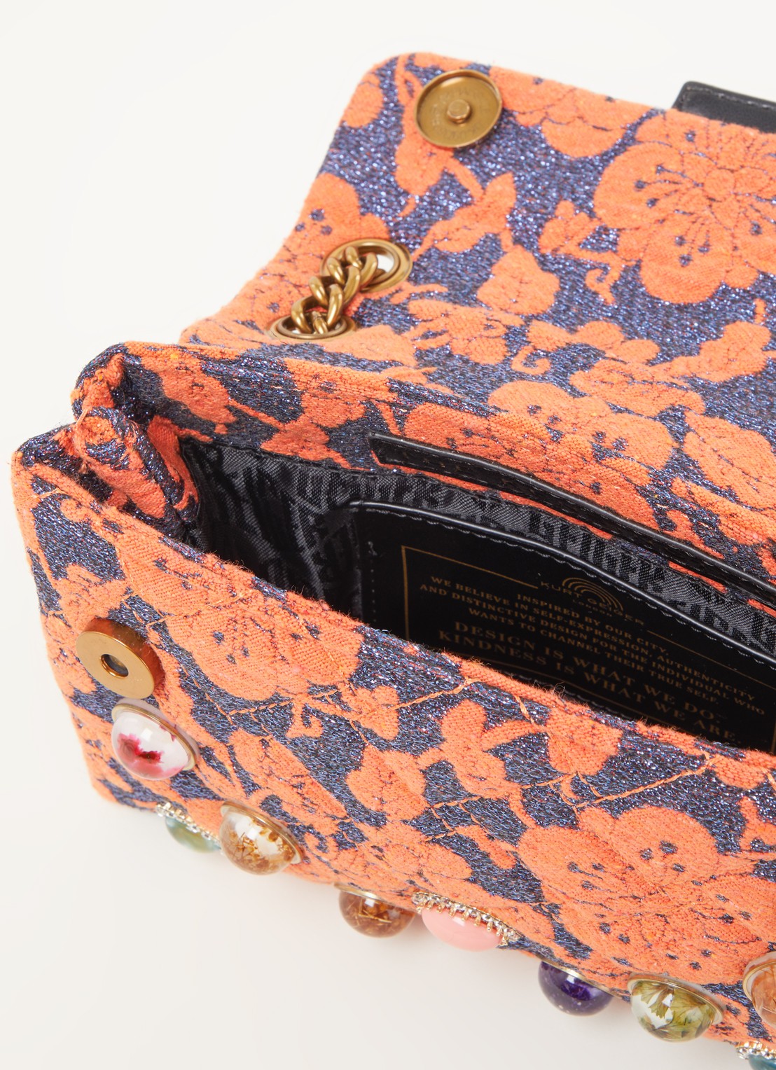 Kurt Geiger Kensington Mini schoudertas met strass - detail oranjerood