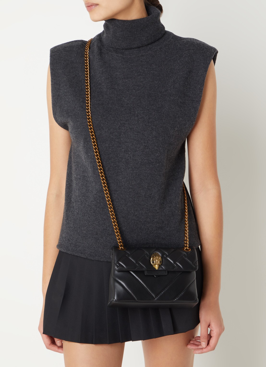 Kurt Geiger Kensington Mini schoudertas van leer - voorkant 4 zwart