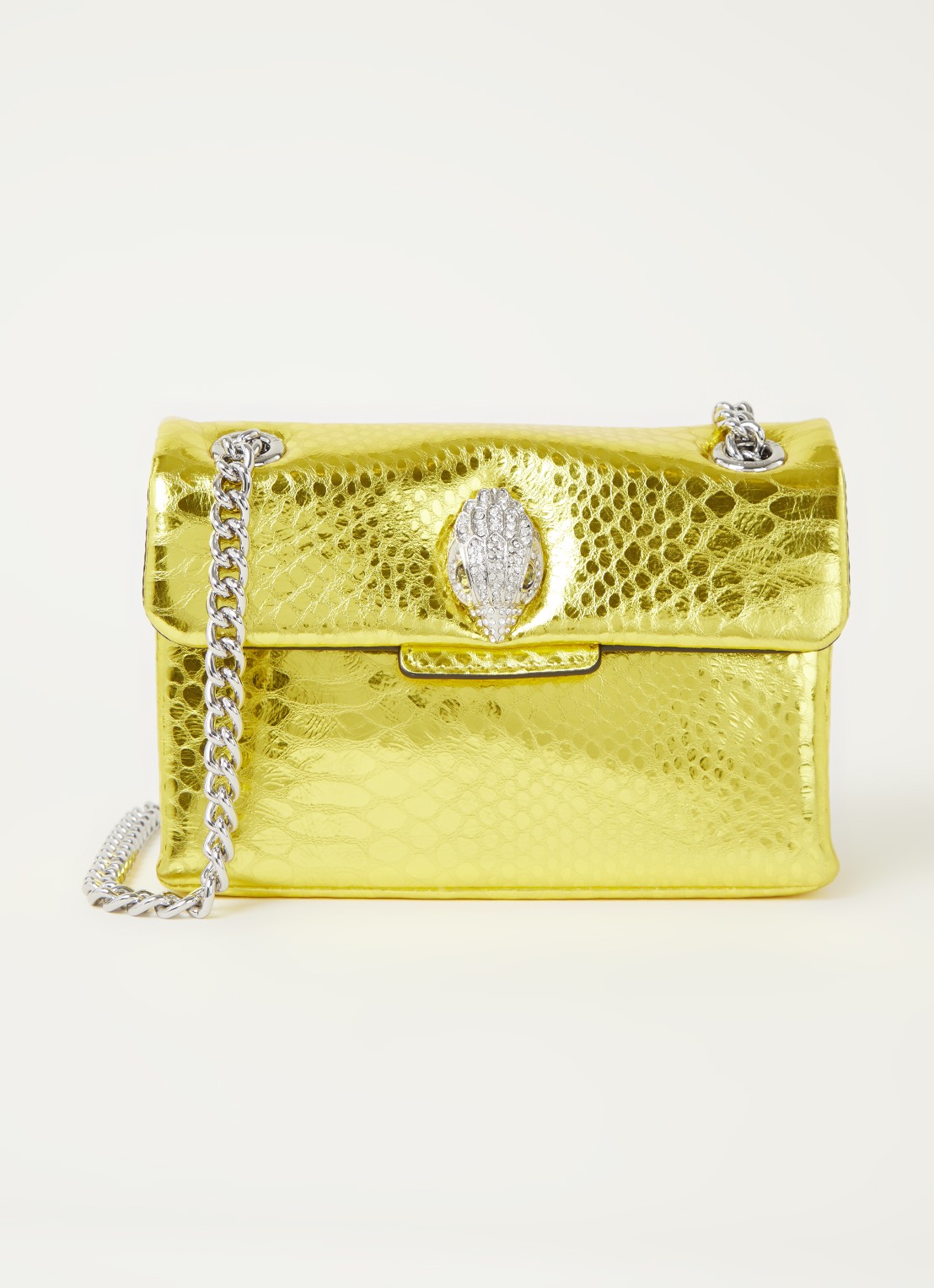 Kurt Geiger Kensington Mini X schoudertas van leer met metallic finish - voorkant 4 geel
