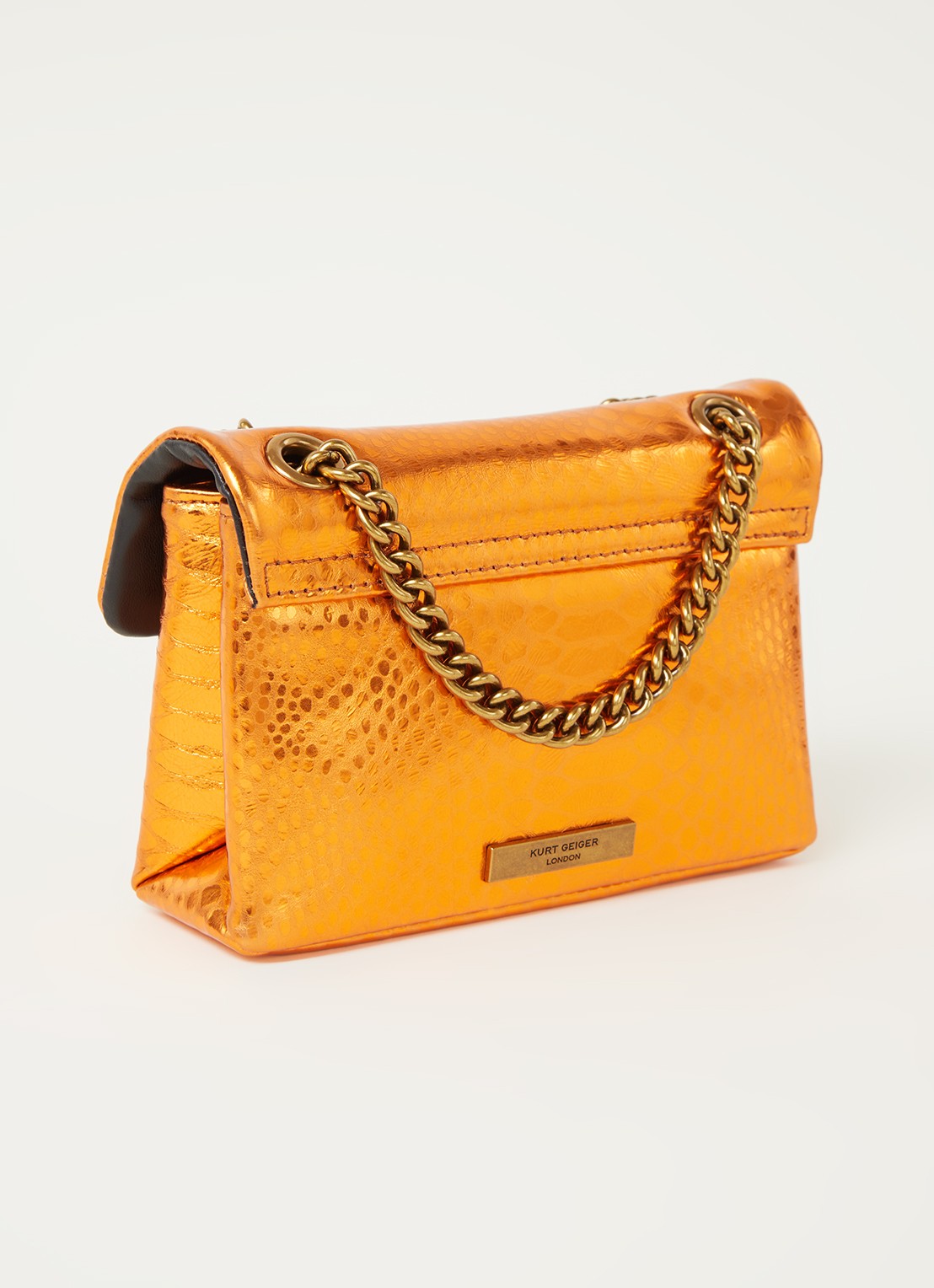Kurt Geiger Kensington Mini X schoudertas van leer met metallic finish - achterkant 4 oranje
