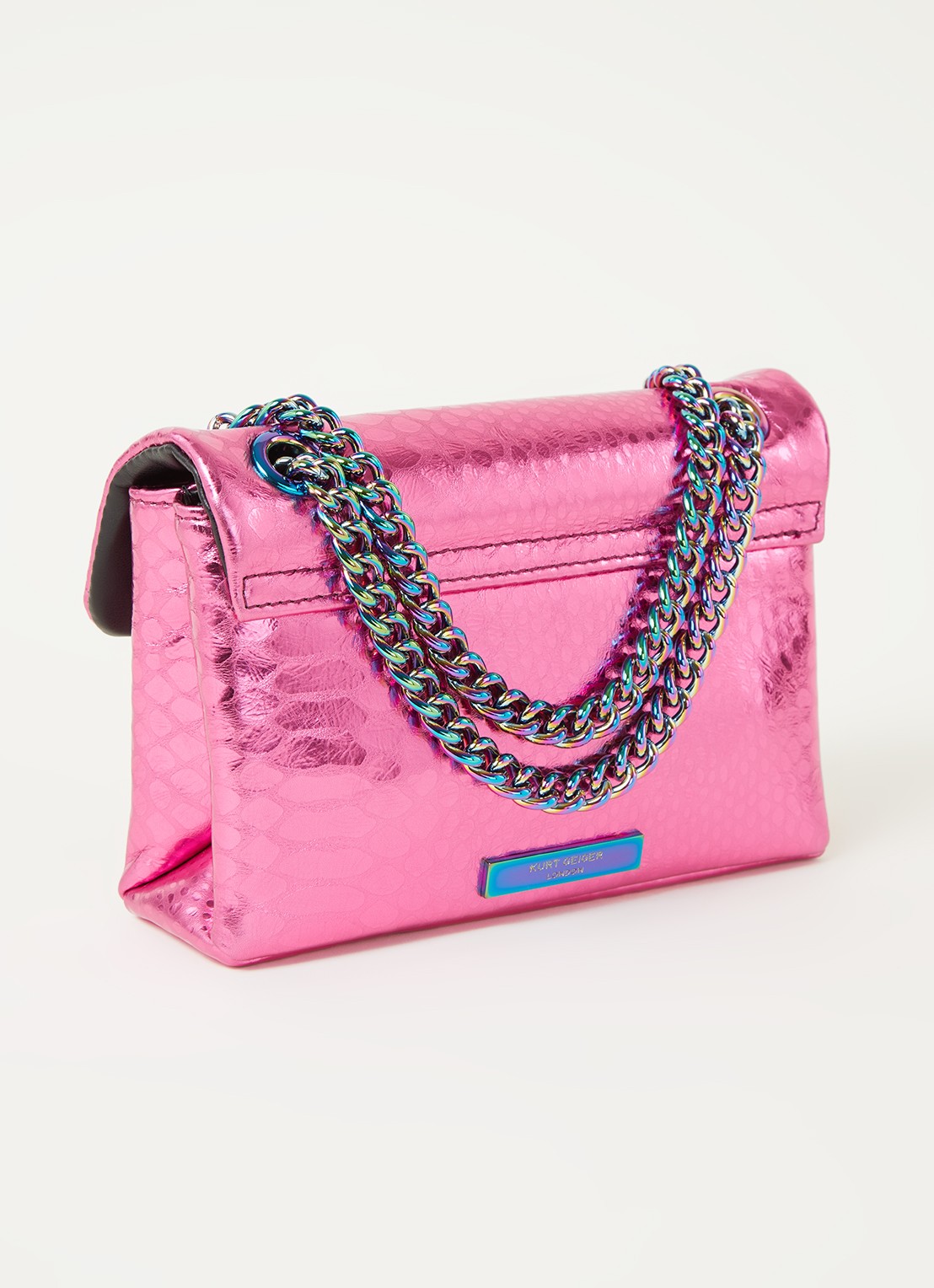 Kurt Geiger Kensington Mini X schoudertas van leer met metallic finish - achterkant 4 fuchsia