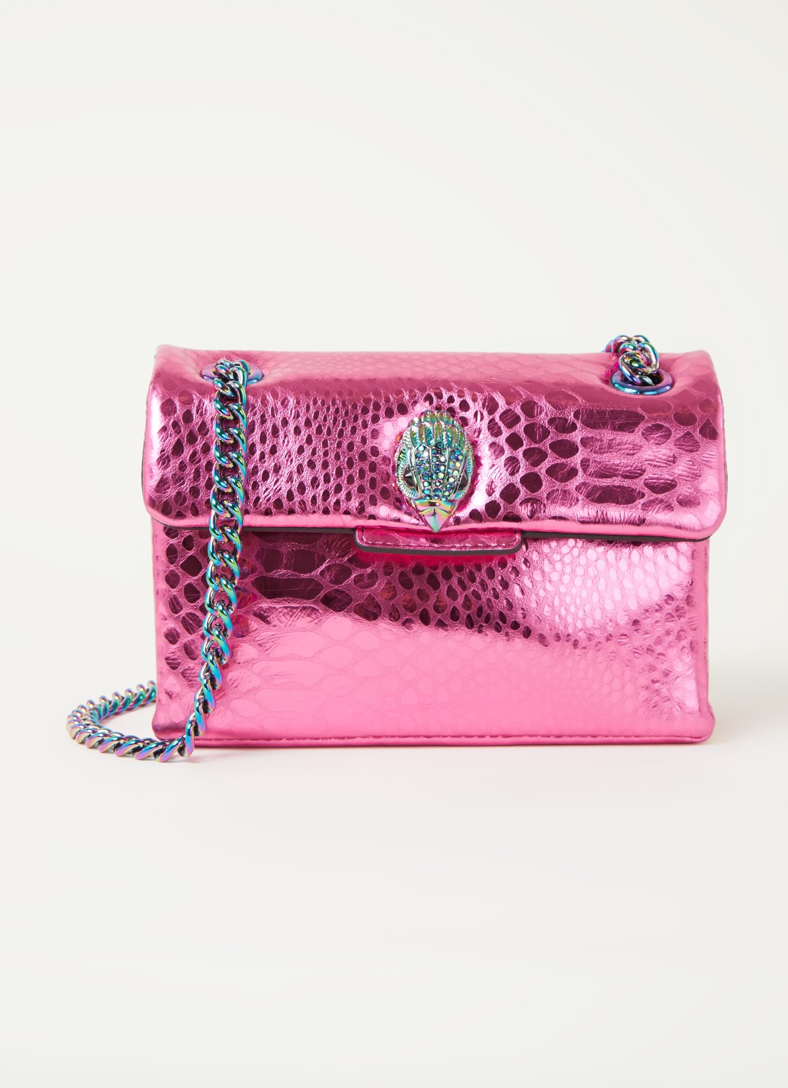 Kurt Geiger Kensington Mini X schoudertas van leer met metallic finish - voorkant fuchsia