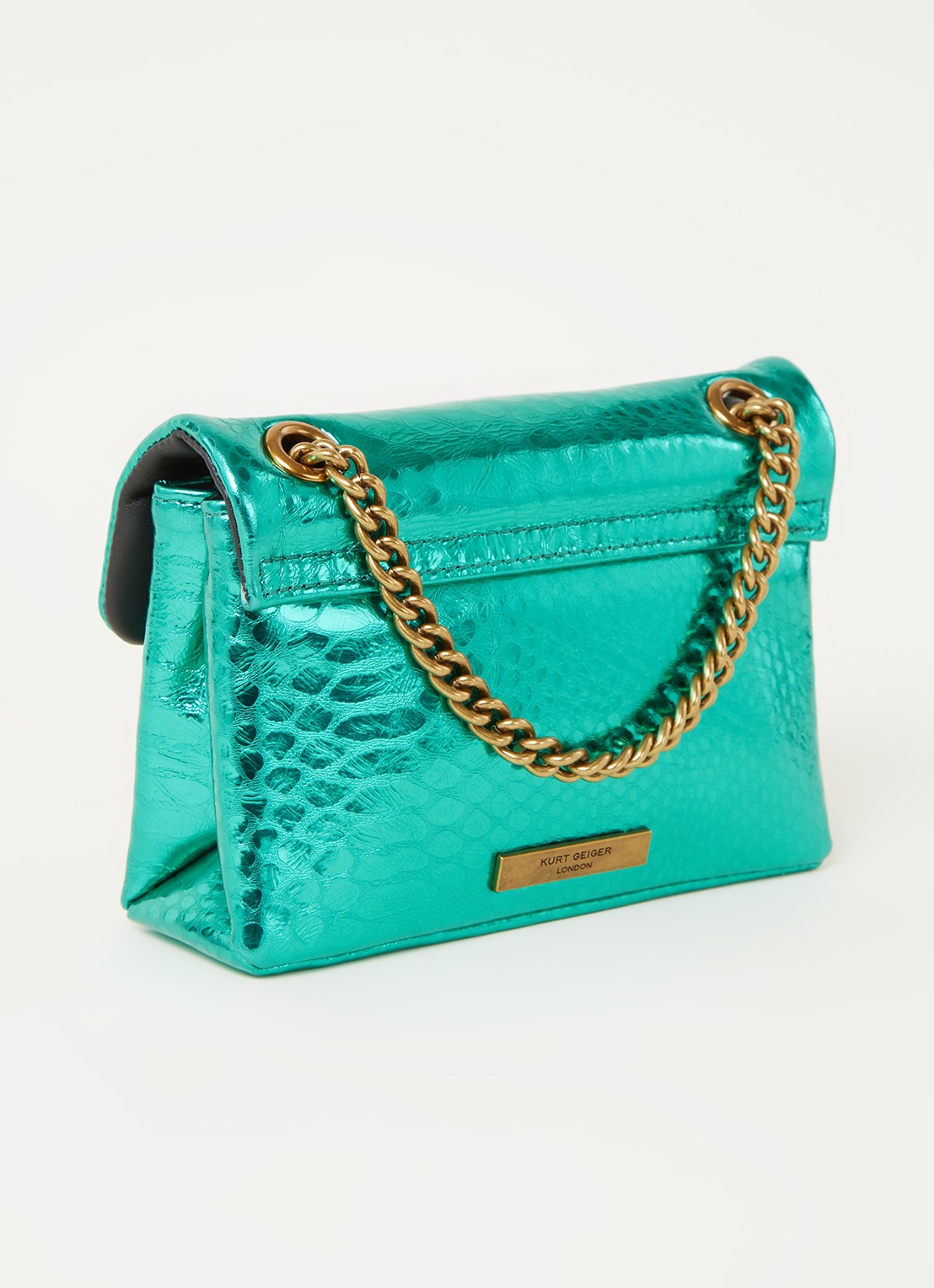 Kurt Geiger Kensington Mini X schoudertas van leer met metallic finish - achterkant 3 groen