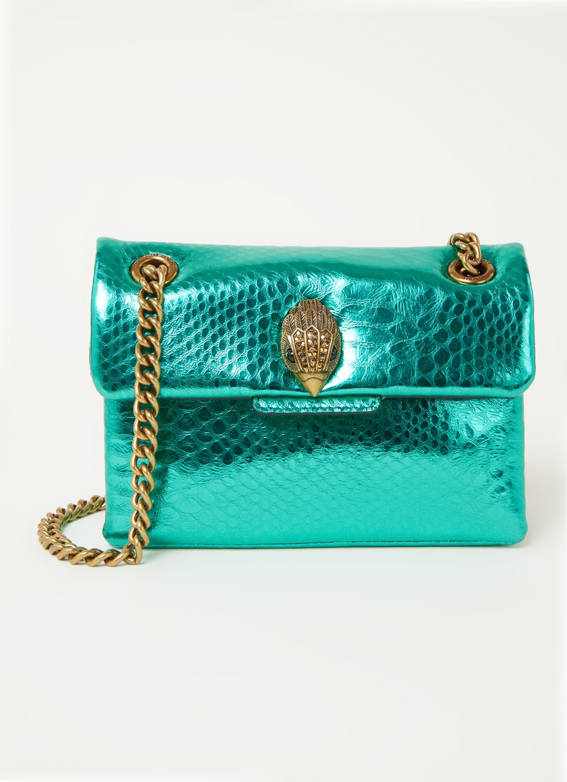 Kurt Geiger Kensington Mini X schoudertas van leer met metallic finish - voorkant 4 groen