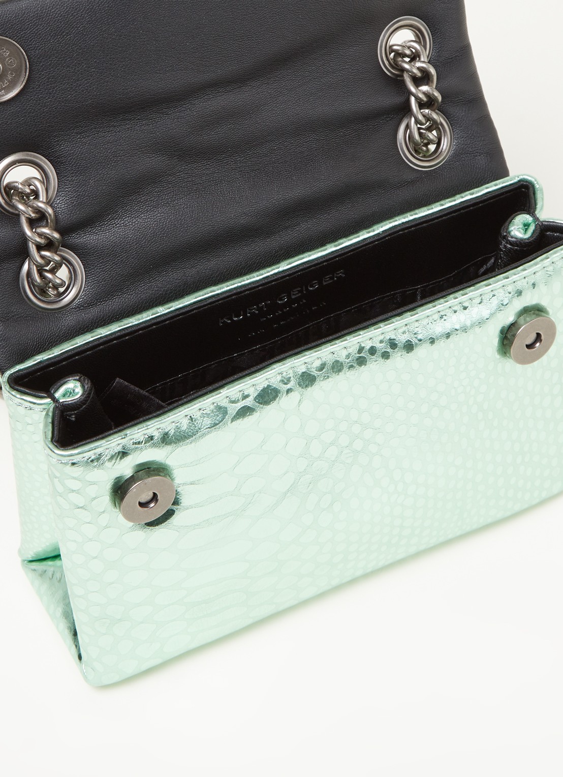 Kurt Geiger Kensington Mini X schoudertas van leer met metallic finish - detail 2 lichtgroen