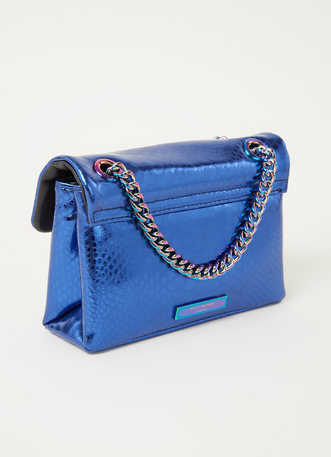 Kurt Geiger Kensington Mini X schoudertas van leer met metallic finish - achterkant 2 blauw