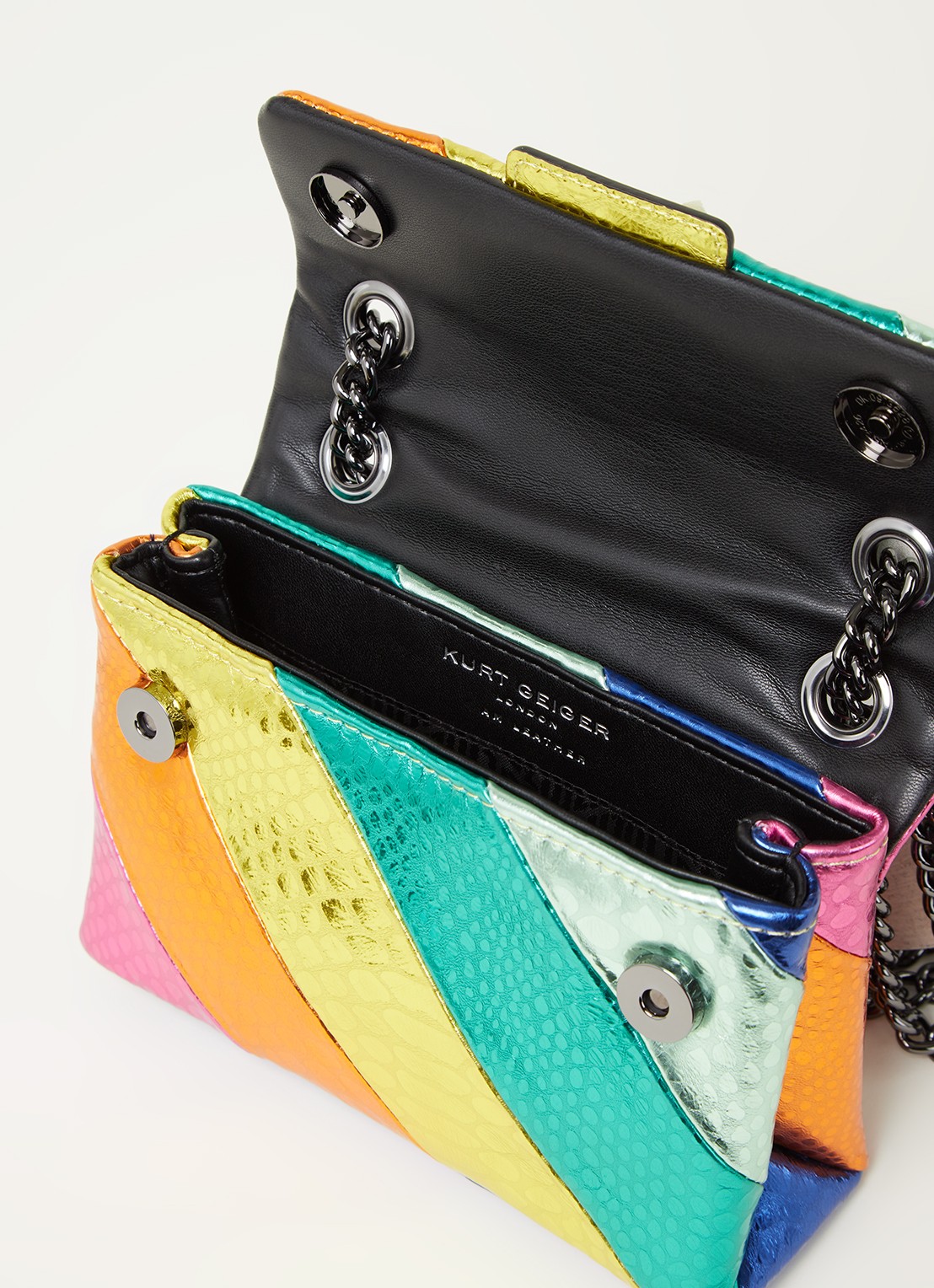 Kurt Geiger Kensington Mini X schoudertas van leer met metallic finish - detail multicolor