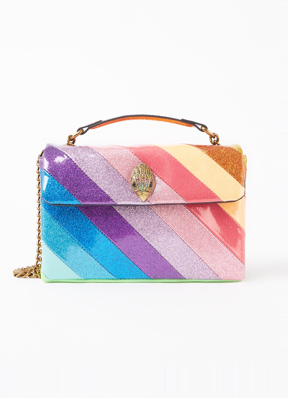 Kurt Geiger Kensington schoudertas met glitter - voorkant fuchsia