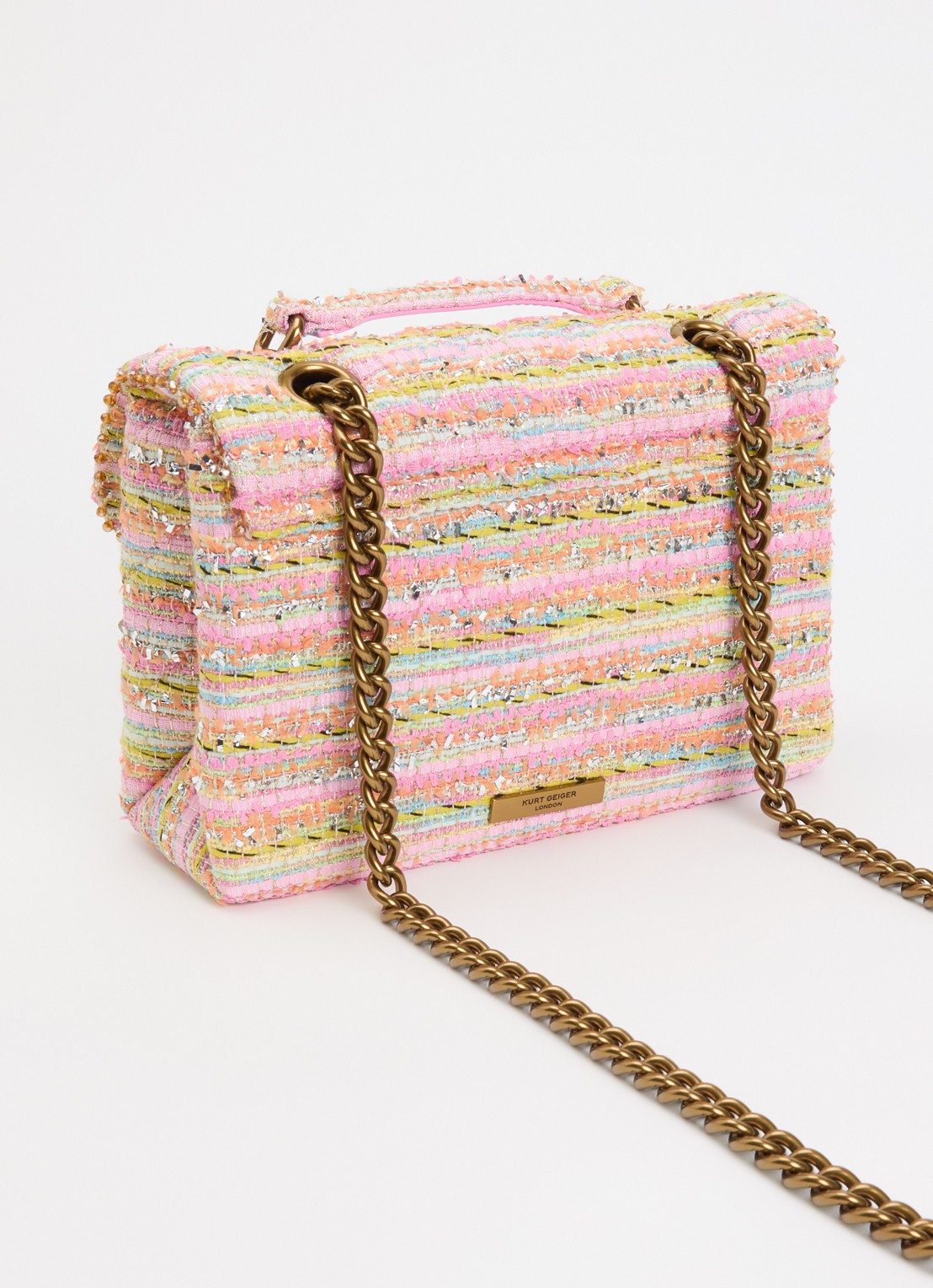 Kurt Geiger Kensington schoudertas met tweed-look - achterkant roze