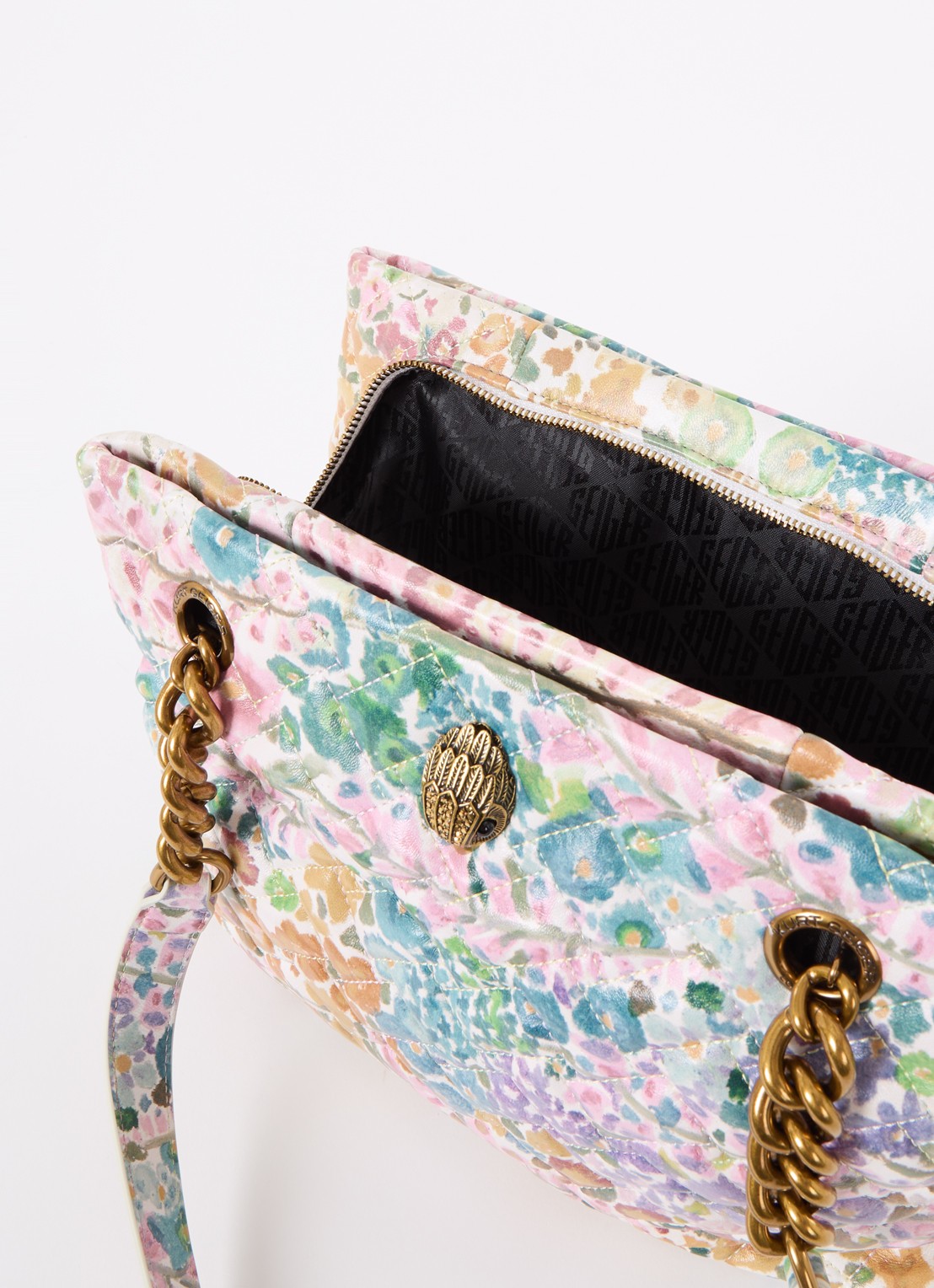 Kurt Geiger Kensington schoudertas van lamsleer met bloemenprint - detail oudroze