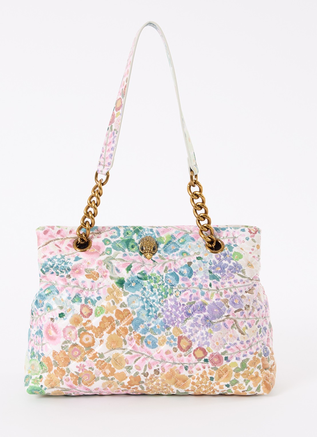 Kurt Geiger Kensington schoudertas van lamsleer met bloemenprint - voorkant 4 oudroze