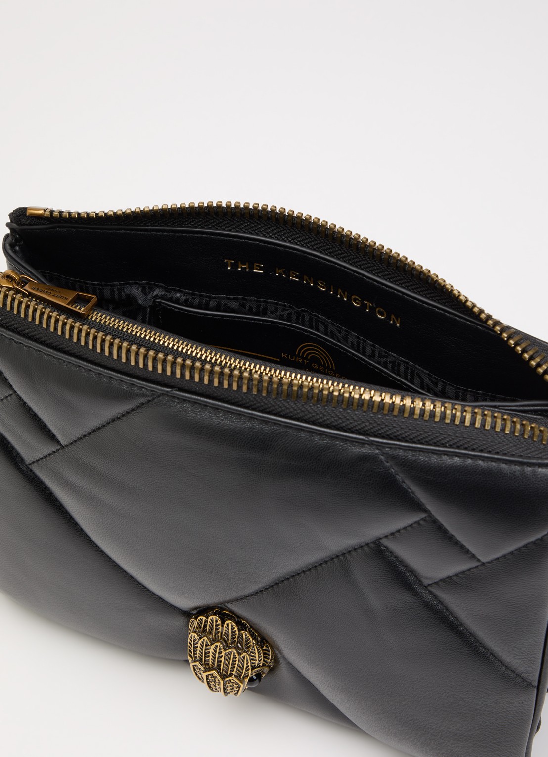 Kurt Geiger Kensington schoudertas van leer met quilt patroon - detail 2 zwart