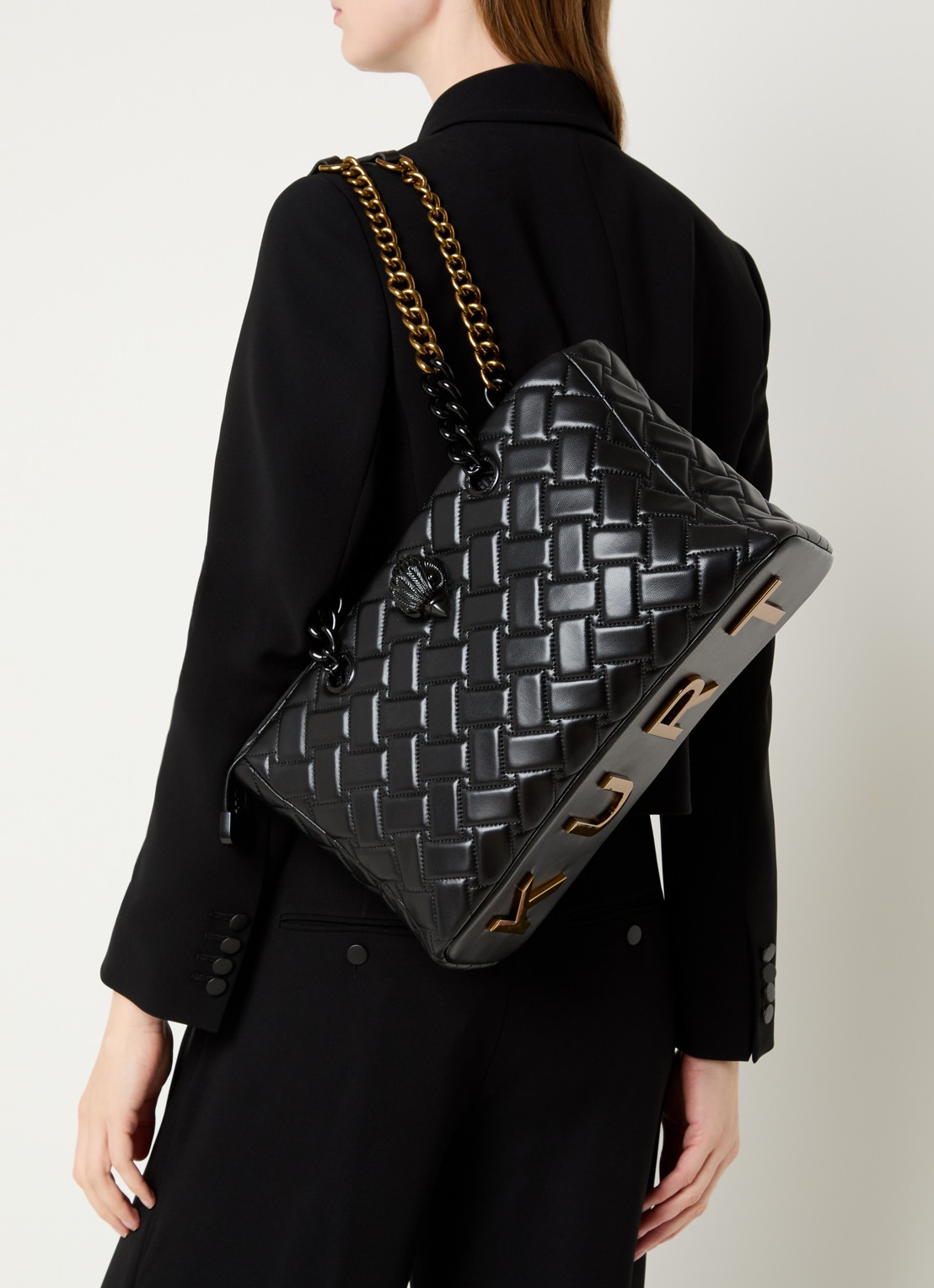 Kurt Geiger Kensington schoudertas van leer met quiltpatroon - voorkant 6 zwart