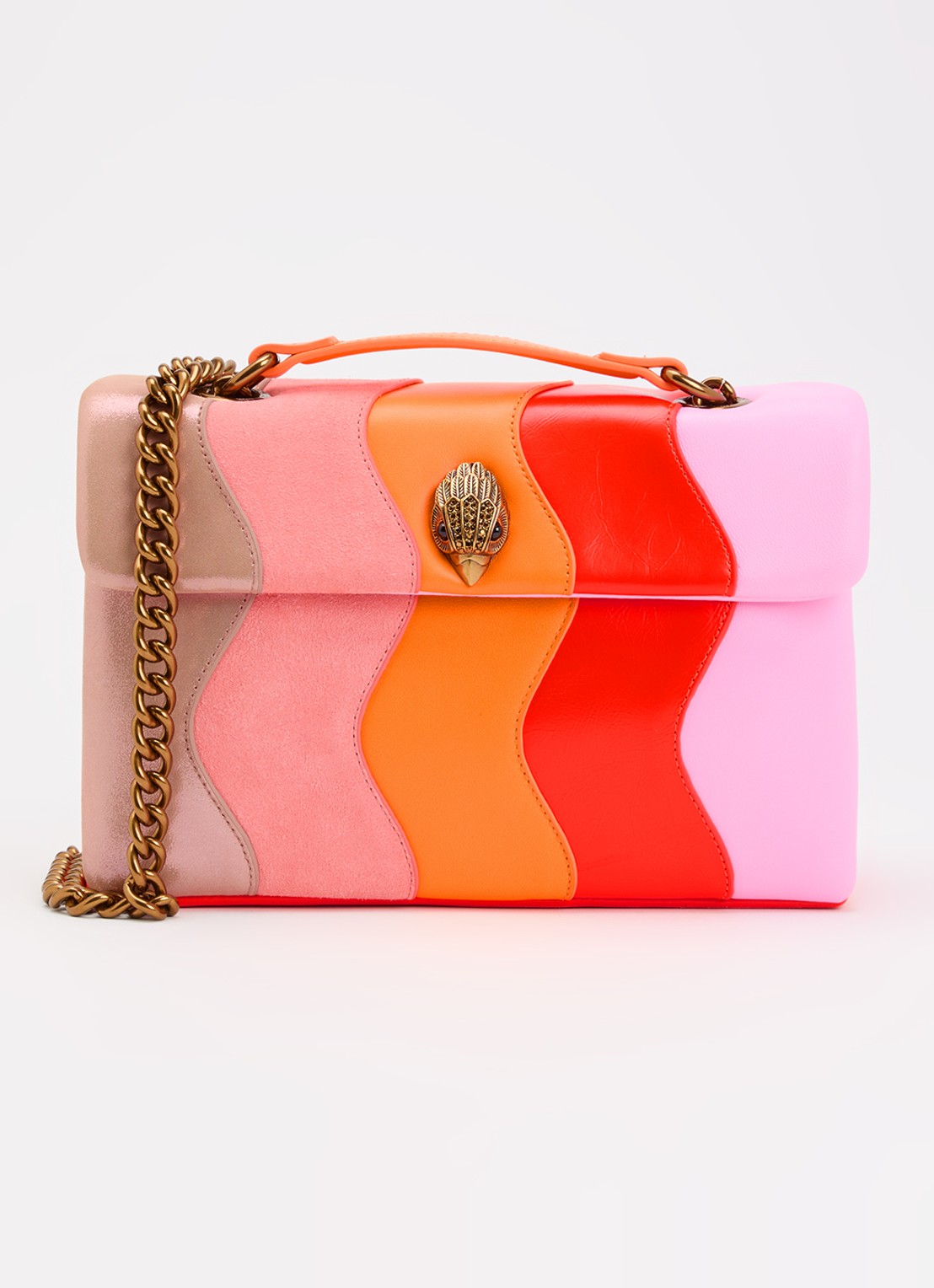 Kurt Geiger Kensington schoudertas van leer met suéde details  - voorkant 5 roze
