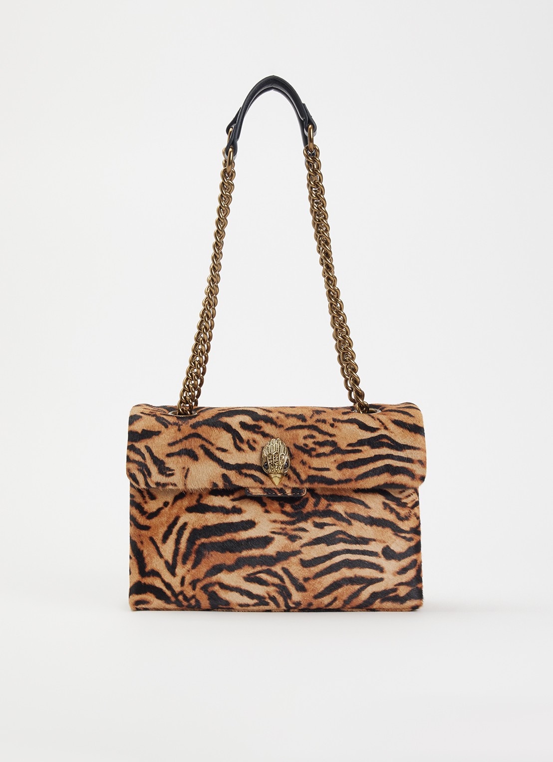 Kurt Geiger Kensington schoudertas van leer met zebraprint - voorkant 3 camel