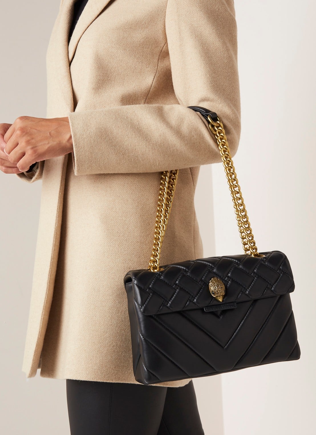 Kurt Geiger Kensington schoudertas van leer - voorkant 2 zwart