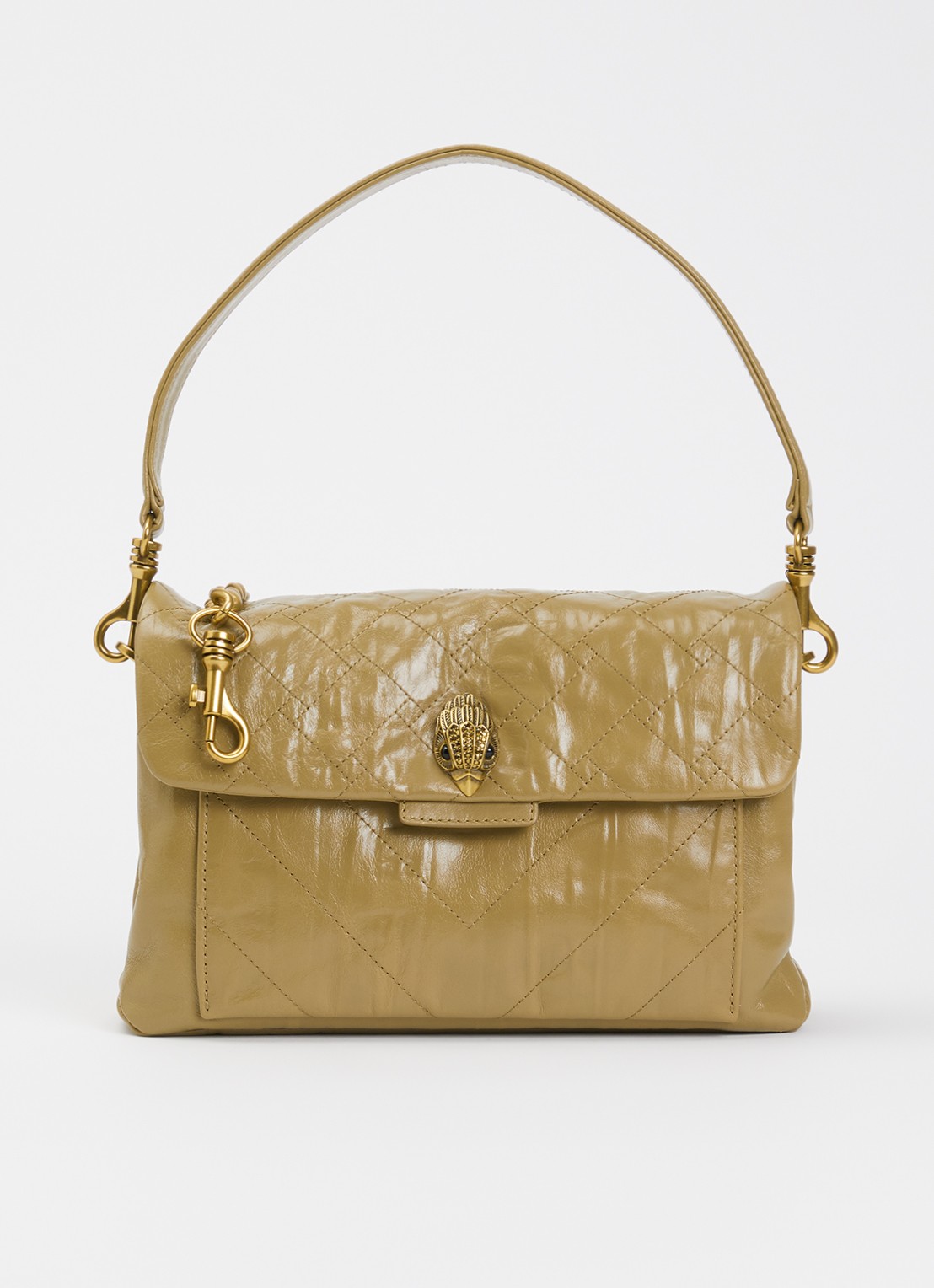 Kurt Geiger Kensington schoudertas van leer - voorkant 2 mosgroen
