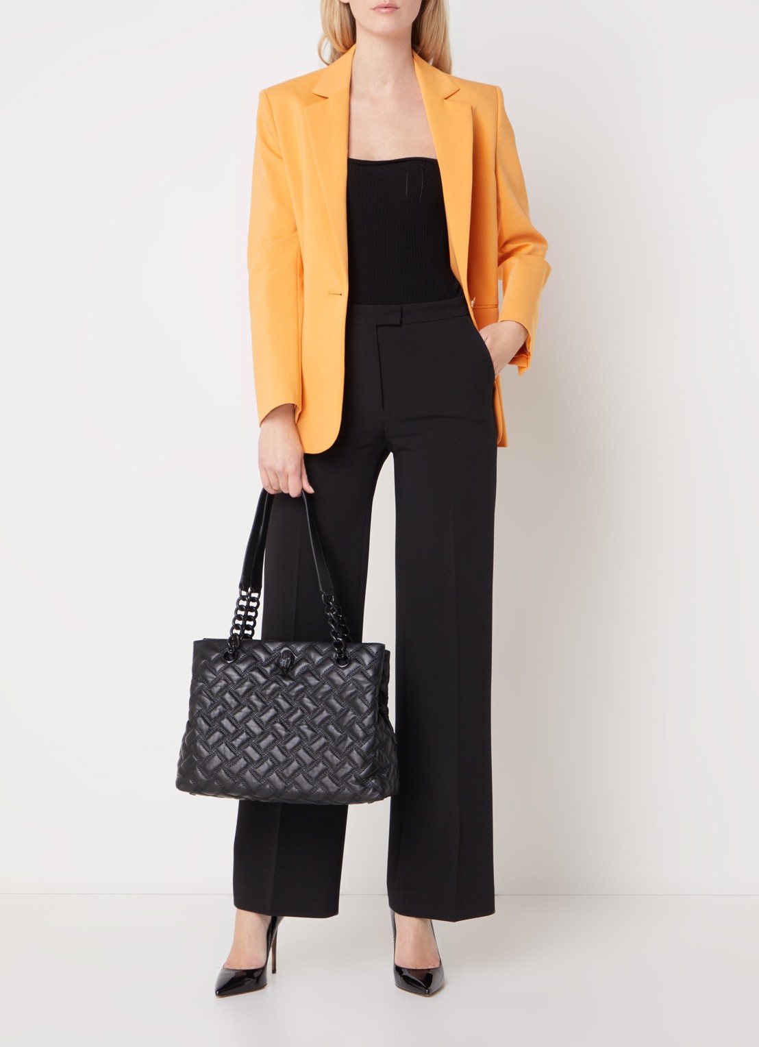 Kurt Geiger Kensington schoudertas van quilted lamsleer - voorkant 5 zwart