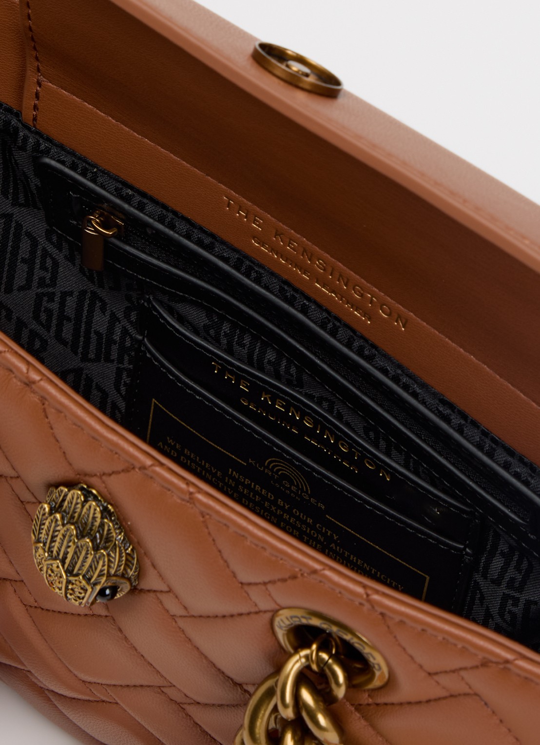 Kurt Geiger Kensington Square handtas met afneembare schouderriem - detail roestbruin