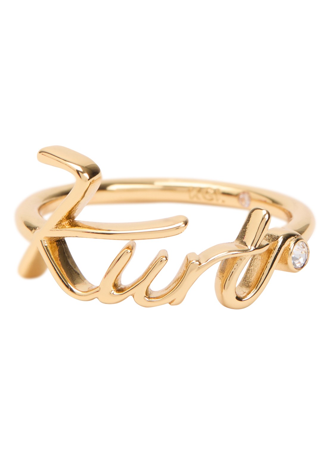 Kurt Geiger Kurt Script ring met kristal - voorkant 3 goud