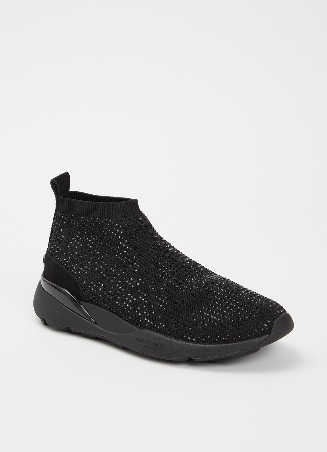 Kurt Geiger Kurt sneaker met gebreid bovenwerk en strass - voorkant zwart