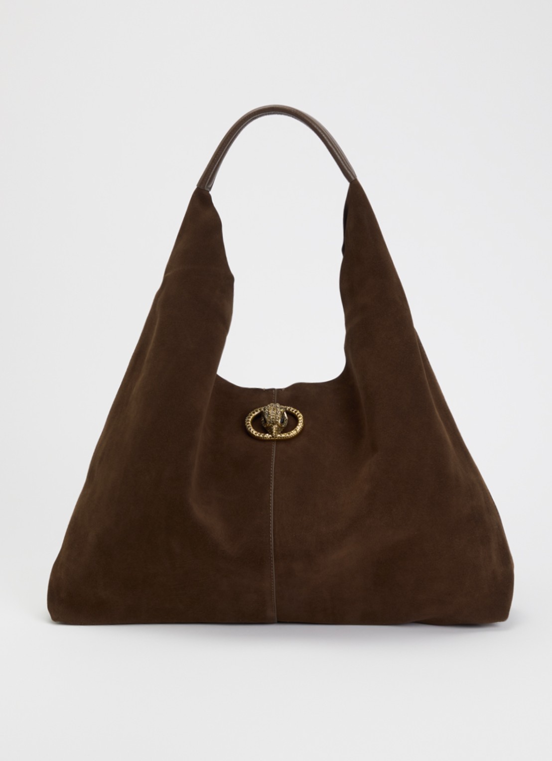 Kurt Geiger Large Chelsea Slouch schoudertas van suède - voorkant 4 donkerbruin