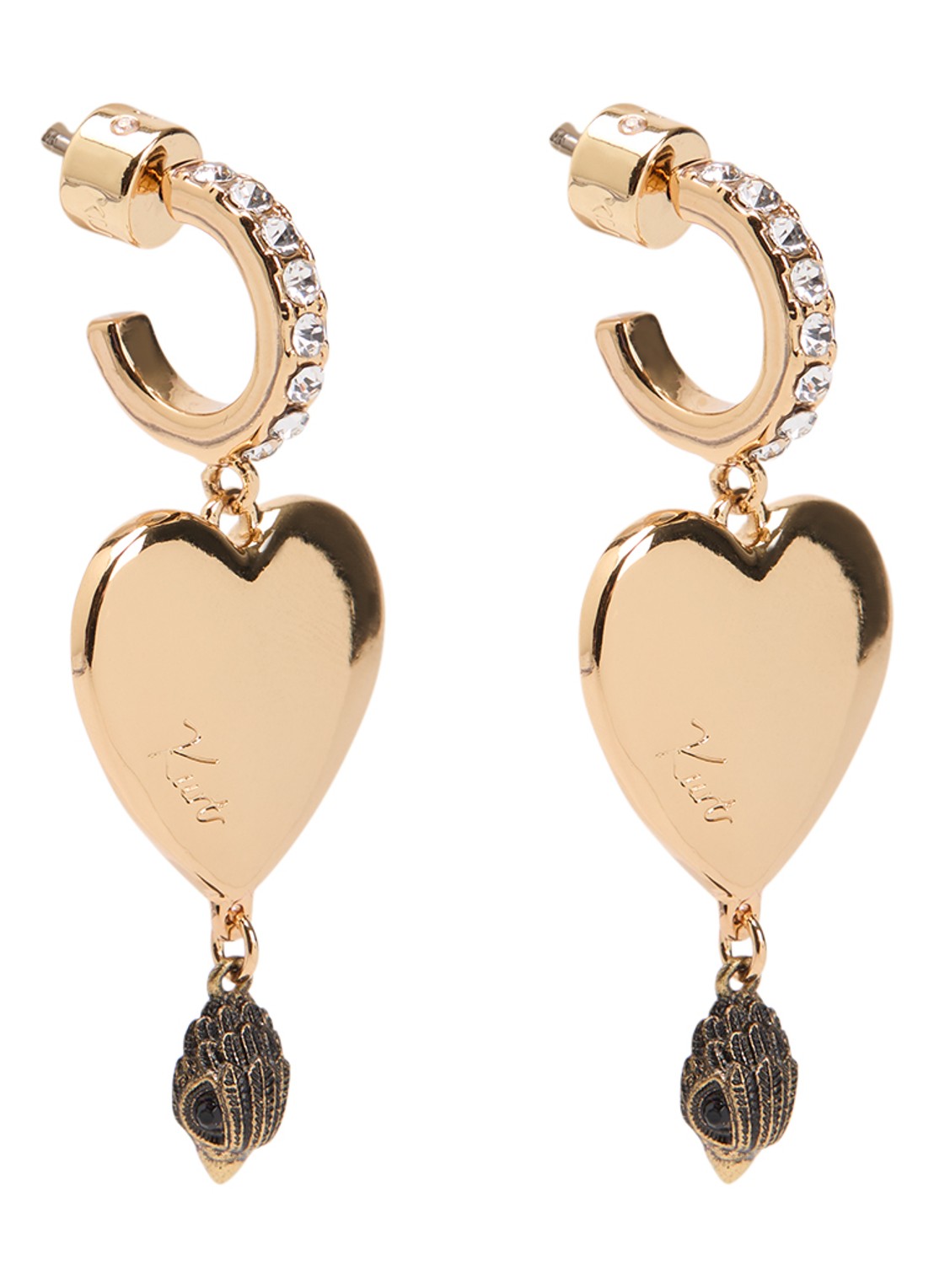 Kurt Geiger Large Heart Huggies oorstekers met kristal - voorkant goud