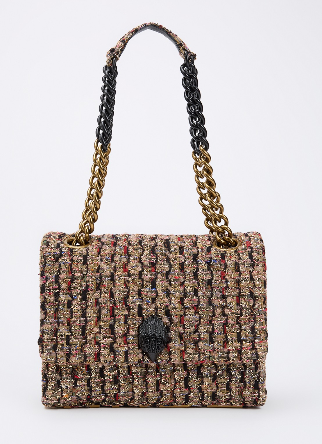 Kurt Geiger Large Kensington schoudertas met tweed-look - voorkant goud