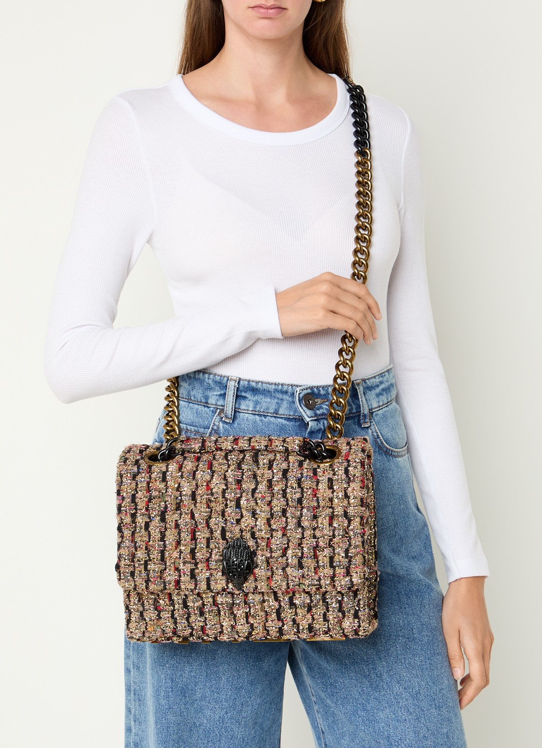 Kurt Geiger Large Kensington schoudertas met tweed-look - voorkant 2 goud