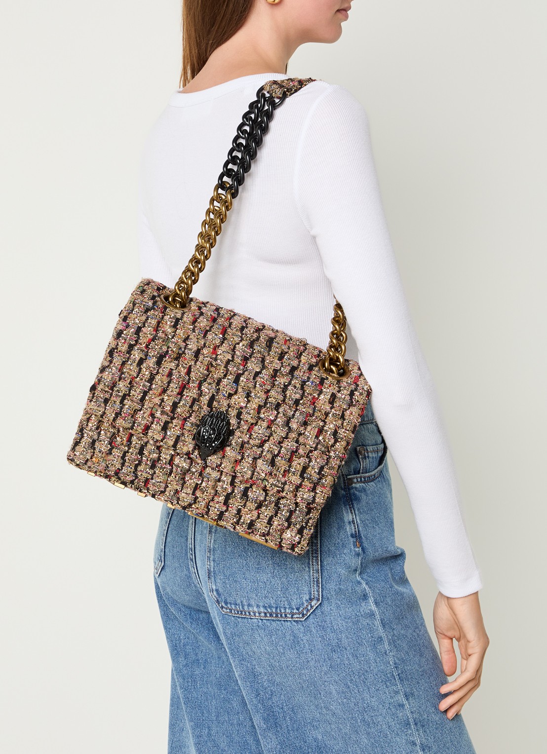 Kurt Geiger Large Kensington schoudertas met tweed-look - voorkant 3 goud