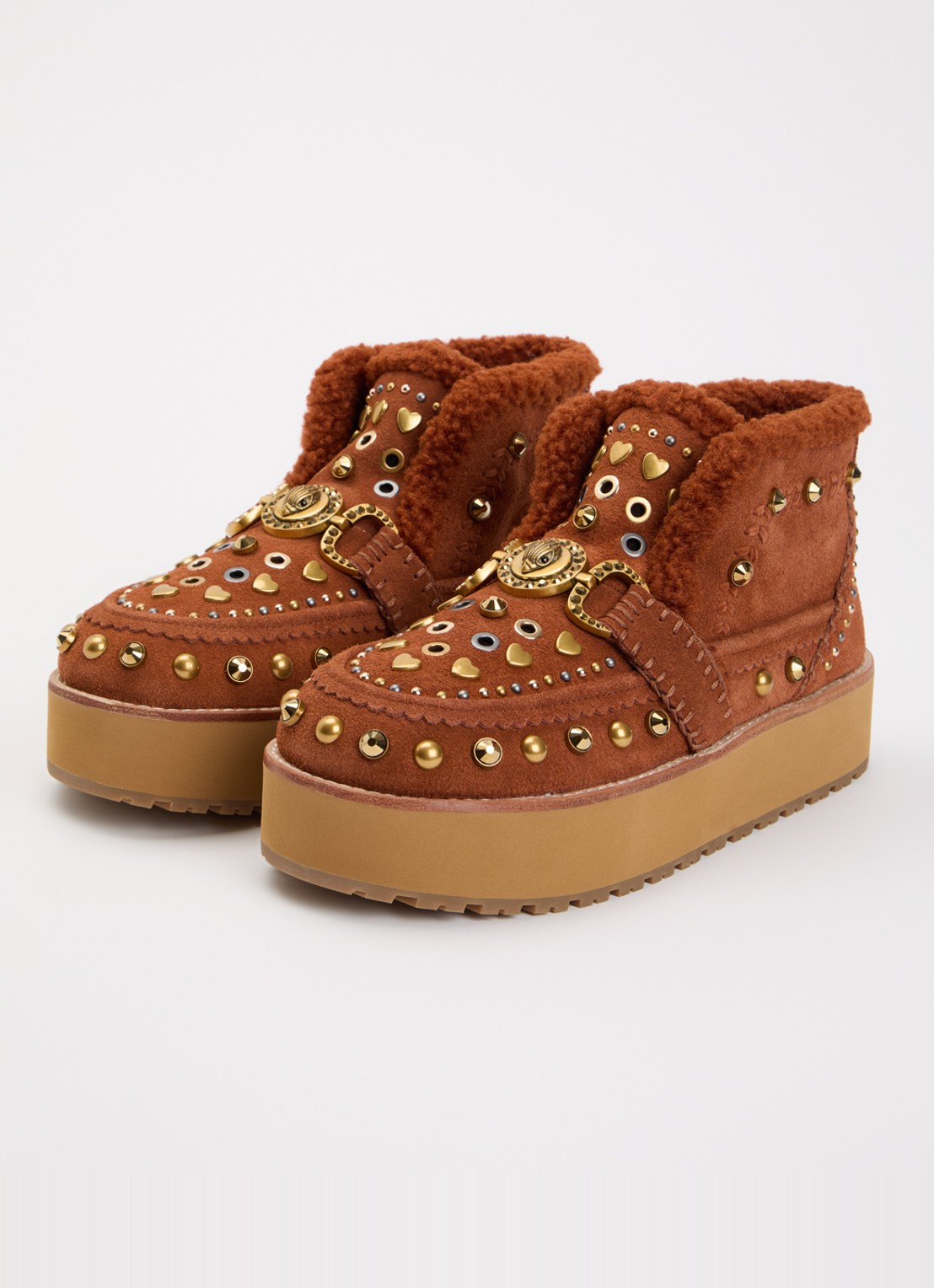 Kurt Geiger Mansion enkellaarsje van suède met studs  - detail oranjebruin