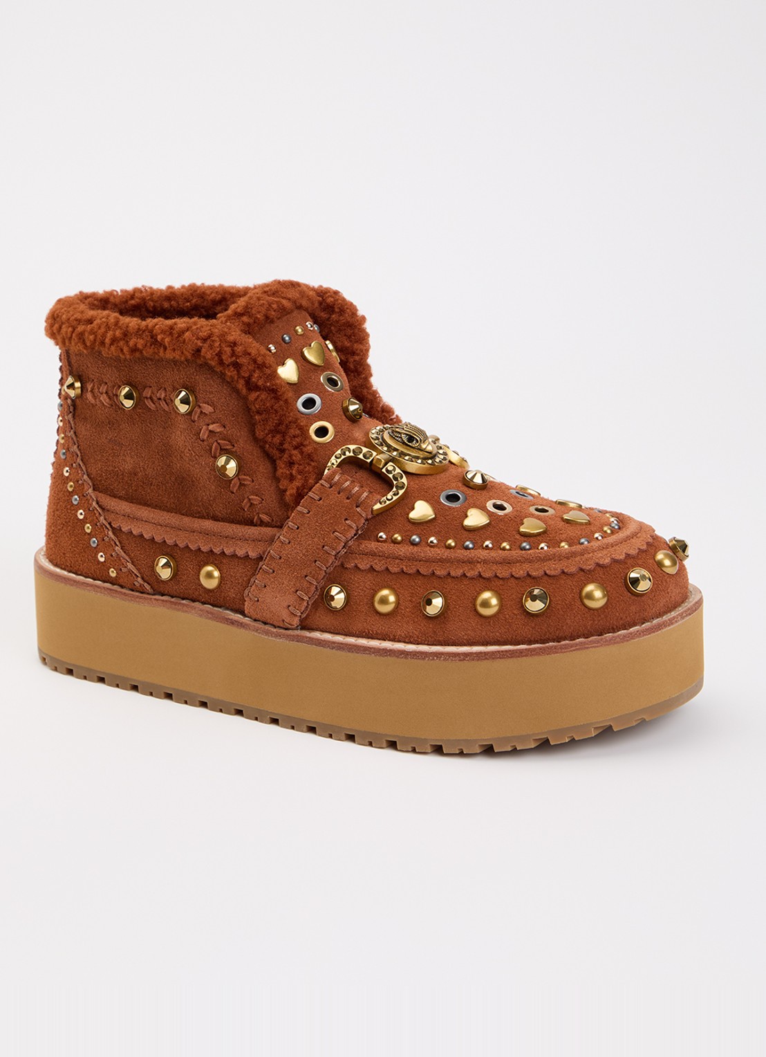 Kurt Geiger Mansion enkellaarsje van suède met studs  - voorkant 4 oranjebruin