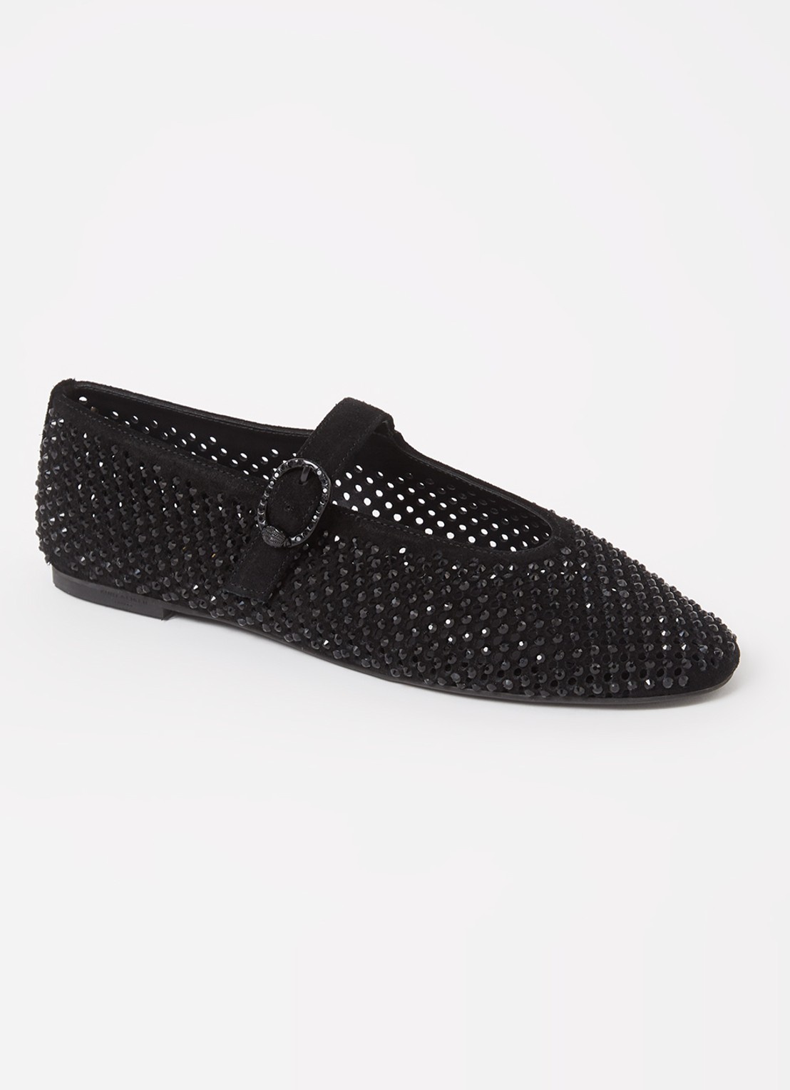 Kurt Geiger Mayfair ballerina van suède met strass - voorkant 2 zwart