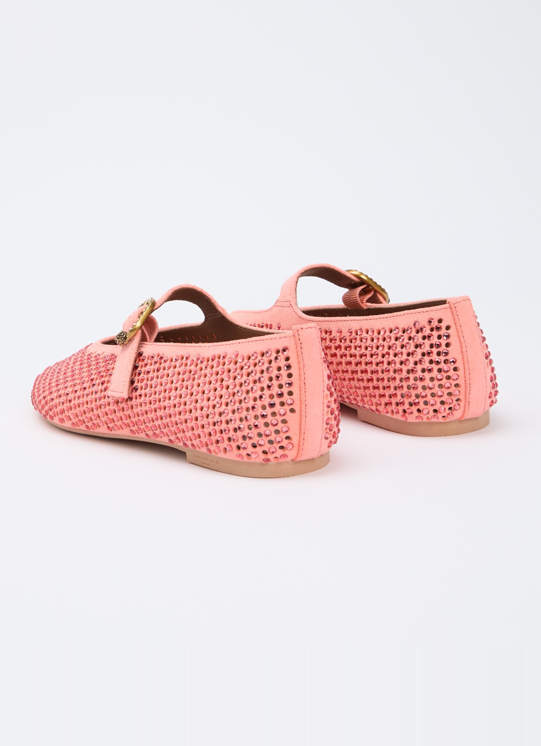 Kurt Geiger Mayfair ballerina van suède met strass - achterkant koraalroze