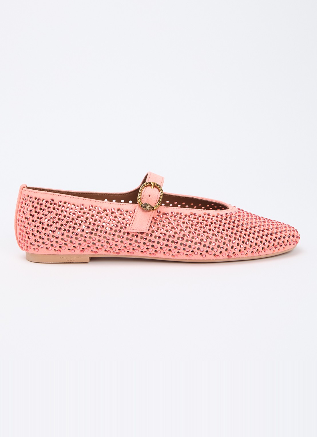 Kurt Geiger Mayfair ballerina van suède met strass - voorkant 5 koraalroze