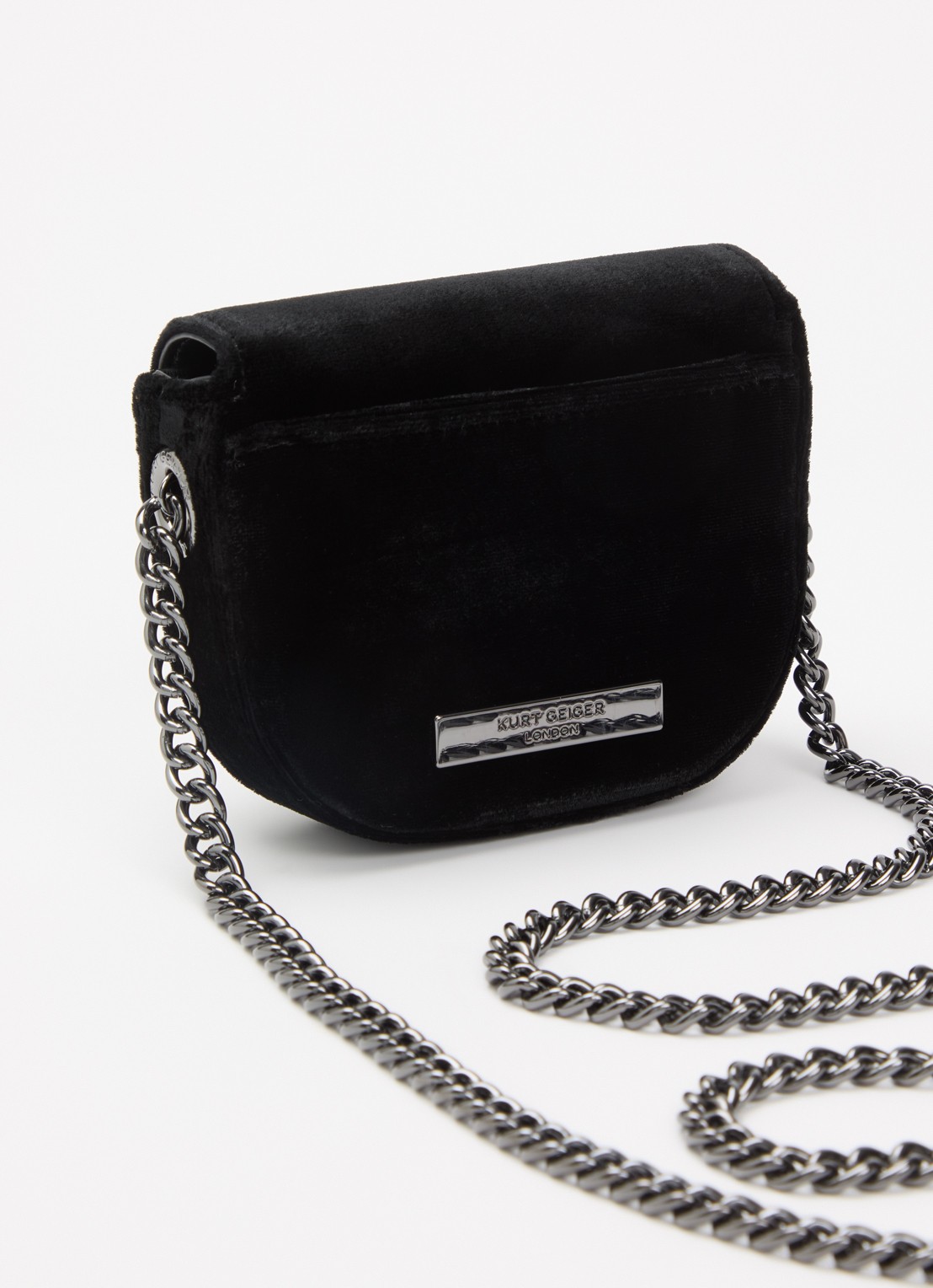 Kurt Geiger Micro Chelsea Saddle crossbodytas van fluweel met logo - achterkant zwart