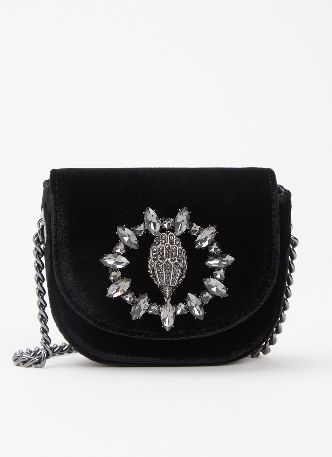 Kurt Geiger Micro Chelsea Saddle crossbodytas van fluweel met logo - voorkant 2 zwart