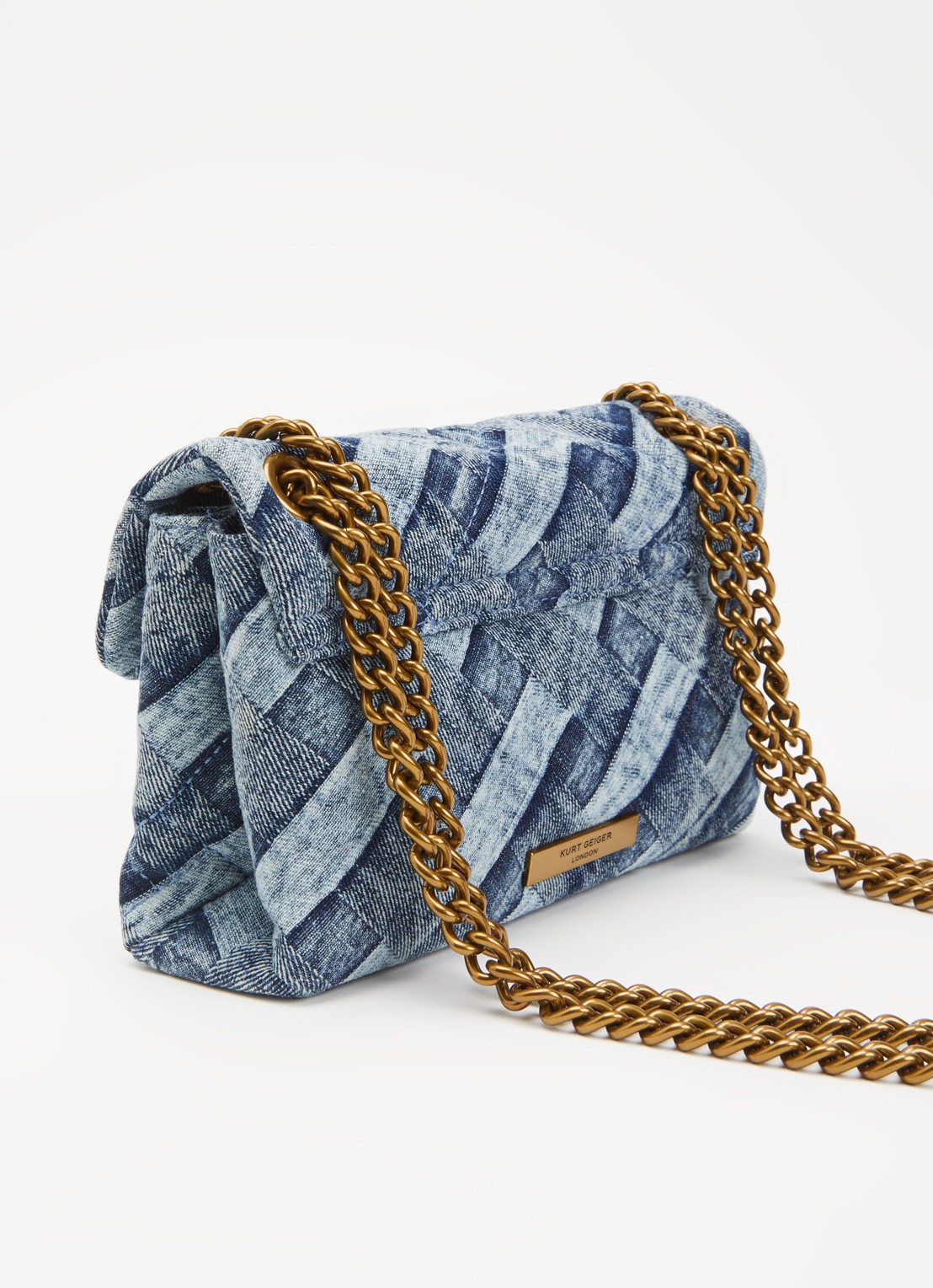 Kurt Geiger Mini Kensington crossbodytas van denim en verstelbare schouderriem - achterkant indigo