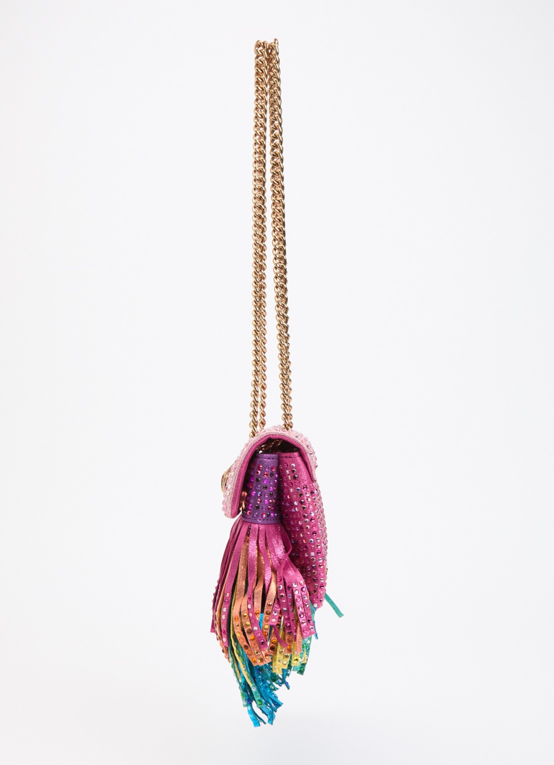 Kurt Geiger Mini Kensington Fringe schoudertas met strass en franjes - detail 4 roze